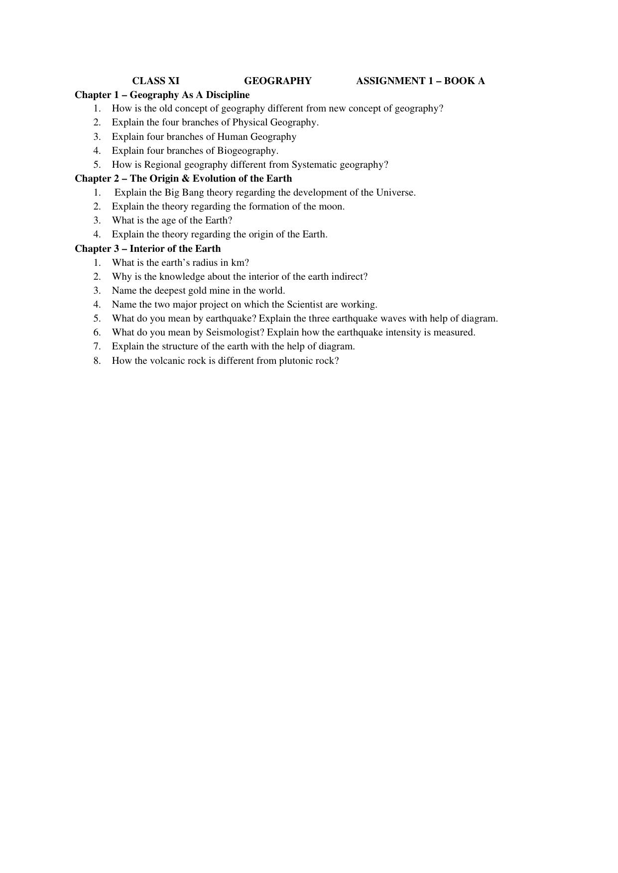 CBSE Worksheets for Class 11 Geography Assignment 2 - Page 1