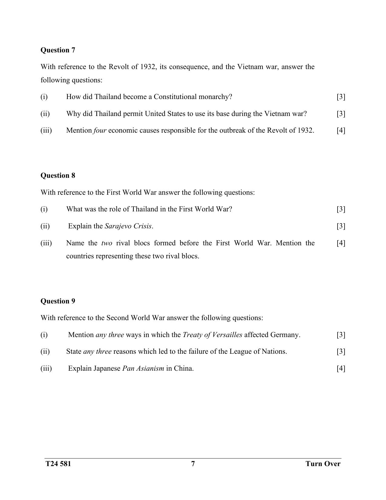 ICSE Class 10 History & Civics (Thailand) 2024 Question Paper