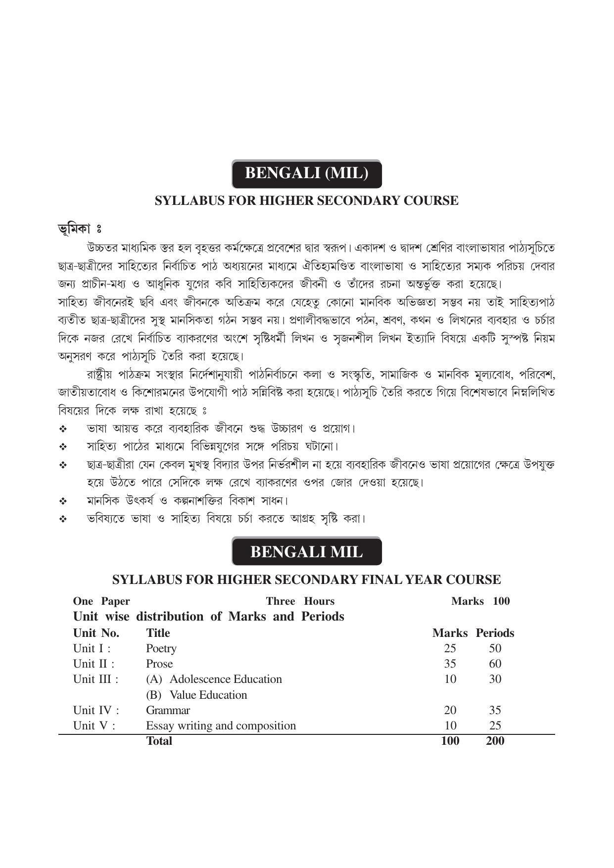 AHSEC 2nd Year Bengali Syllabus - Page 1