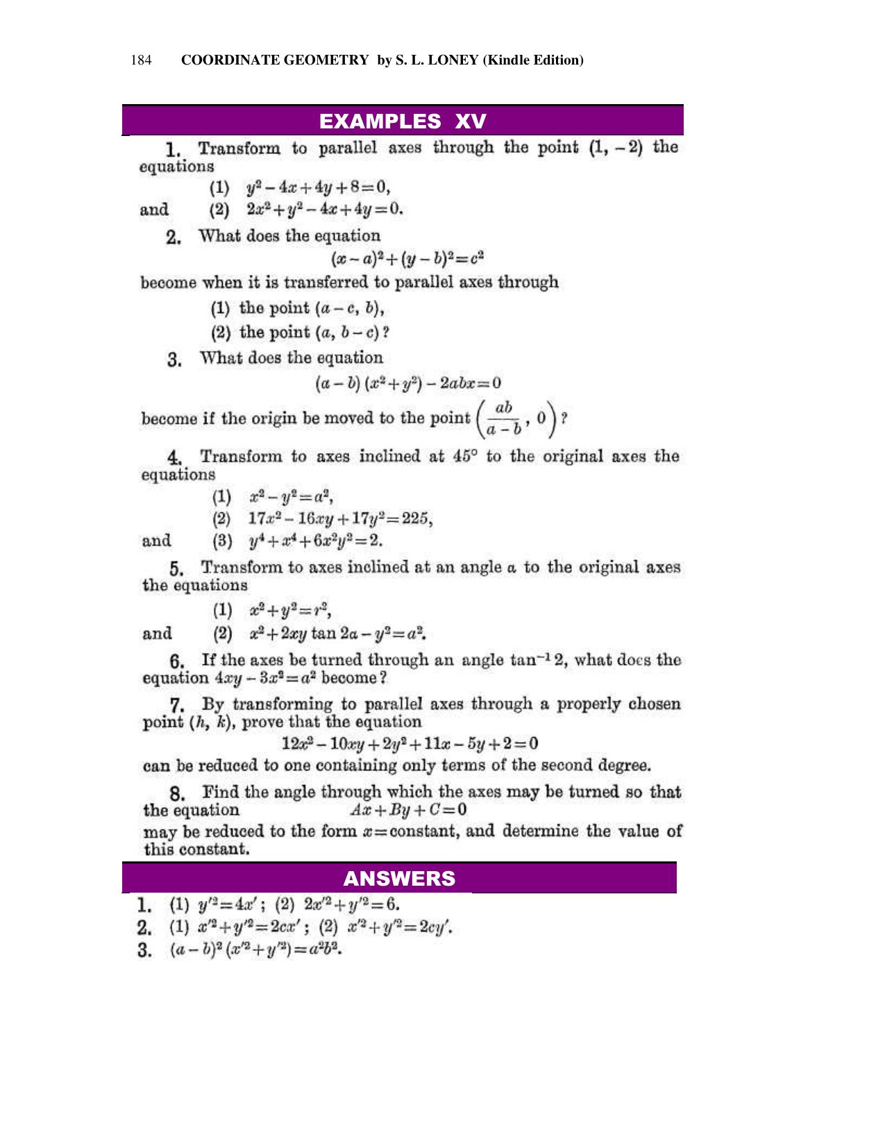 Chapter 7: Transformation Of Coordinates - SL Loney Solutions: The Elements of Coordinate Geometry - Page 4