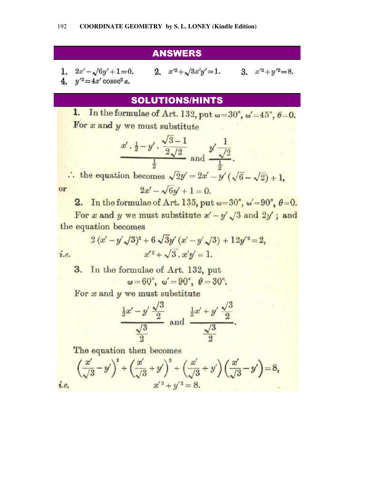 Chapter 7: Transformation Of Coordinates - SL Loney Solutions: The Elements of Coordinate Geometry - Page 12