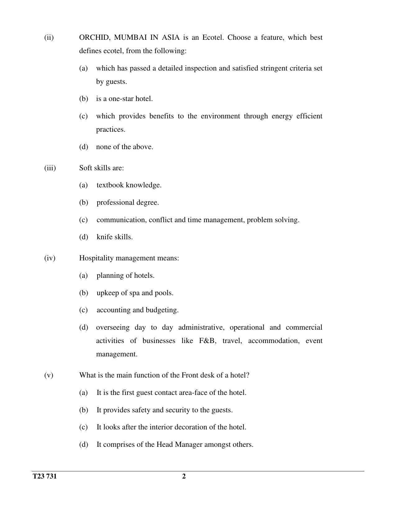 ICSE Class 10 HOSPITALITY MANAGEMENT 2023 Question Paper - Page 2