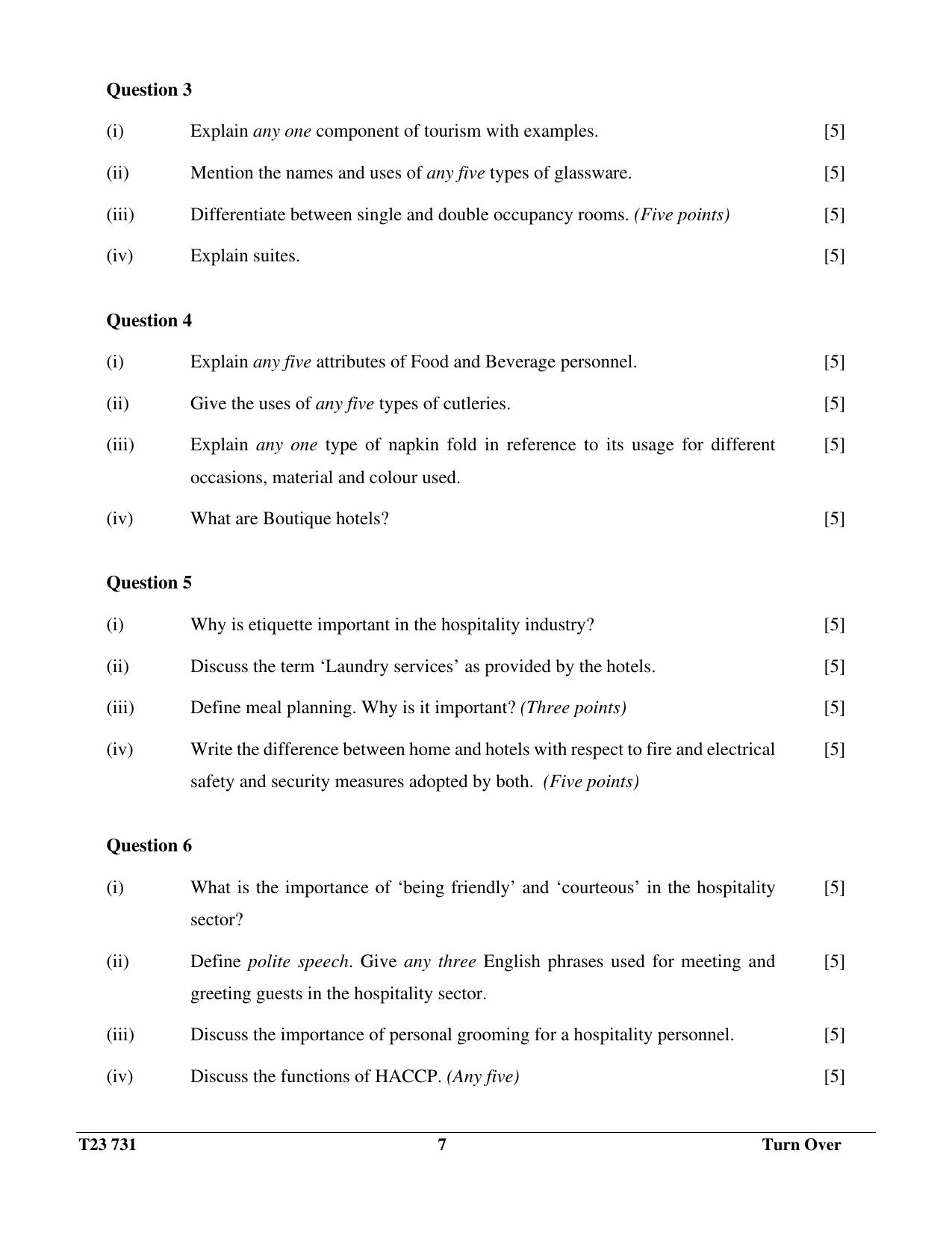 ICSE Class 10 HOSPITALITY MANAGEMENT 2023 Question Paper - Page 7