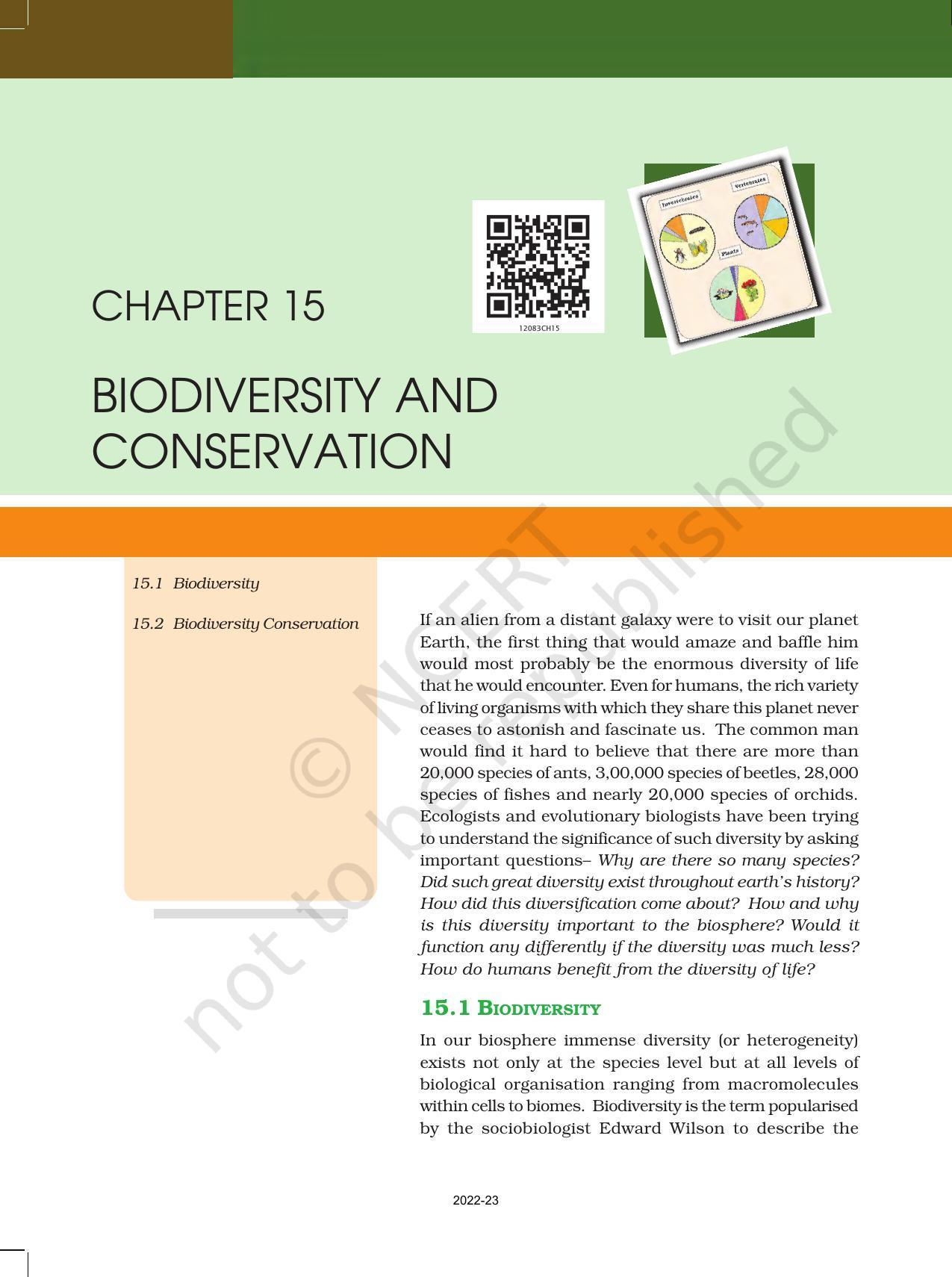 NCERT Book for Class 12 Biology Chapter 15 Biodiversity and Conservation - Page 1