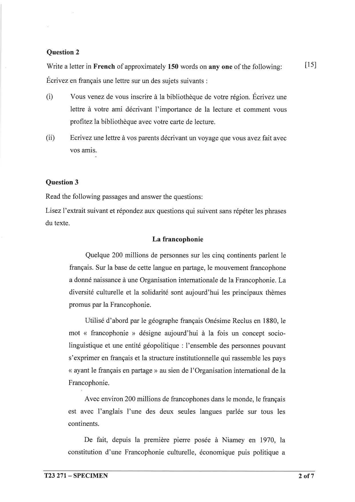 ICSE Class 10 French Sample Paper 2023 - Page 2