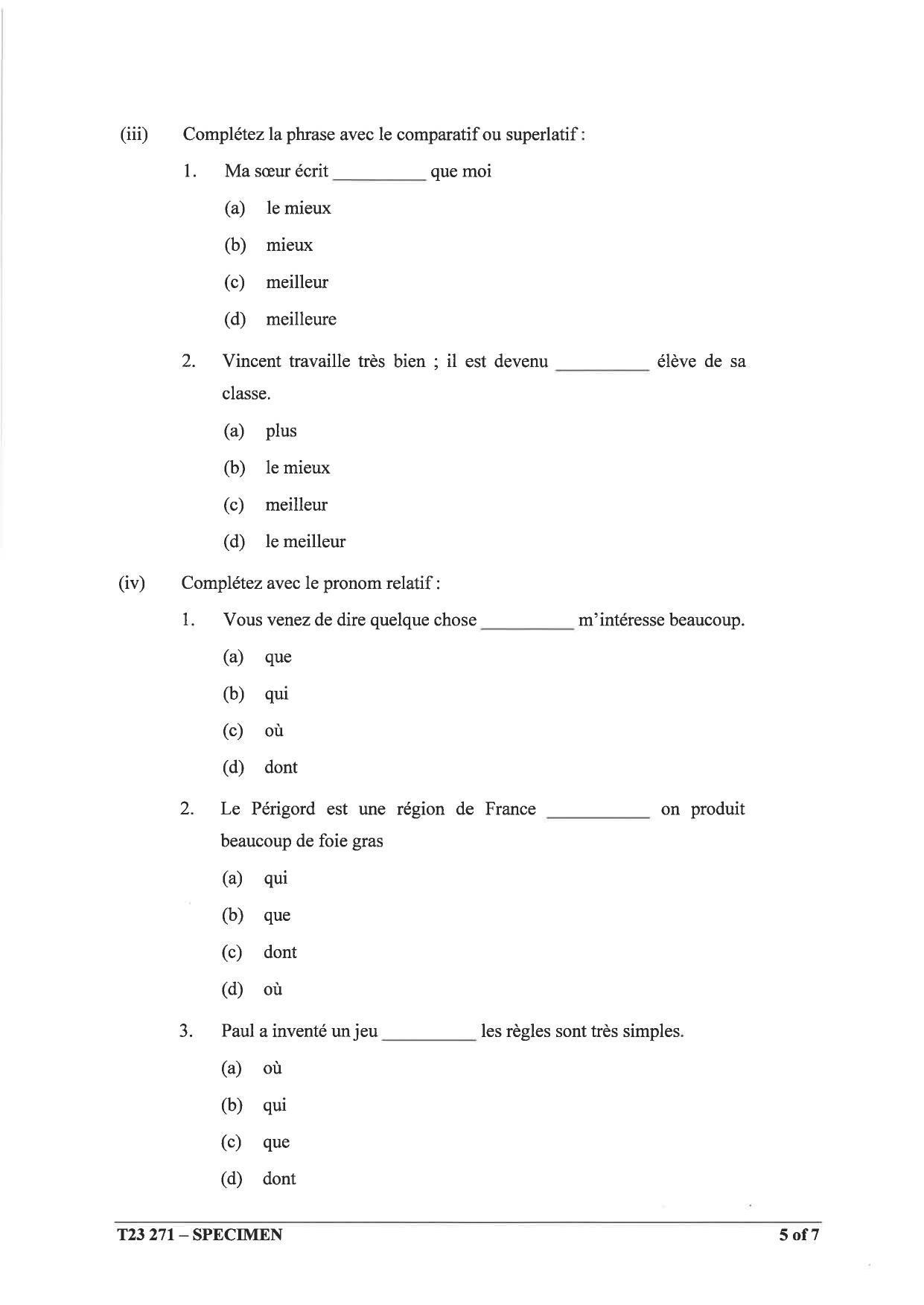 ICSE Class 10 French Sample Paper 2023 - Page 5
