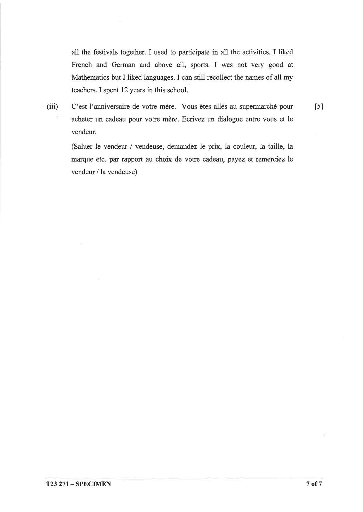 ICSE Class 10 French Sample Paper 2023 - Page 7