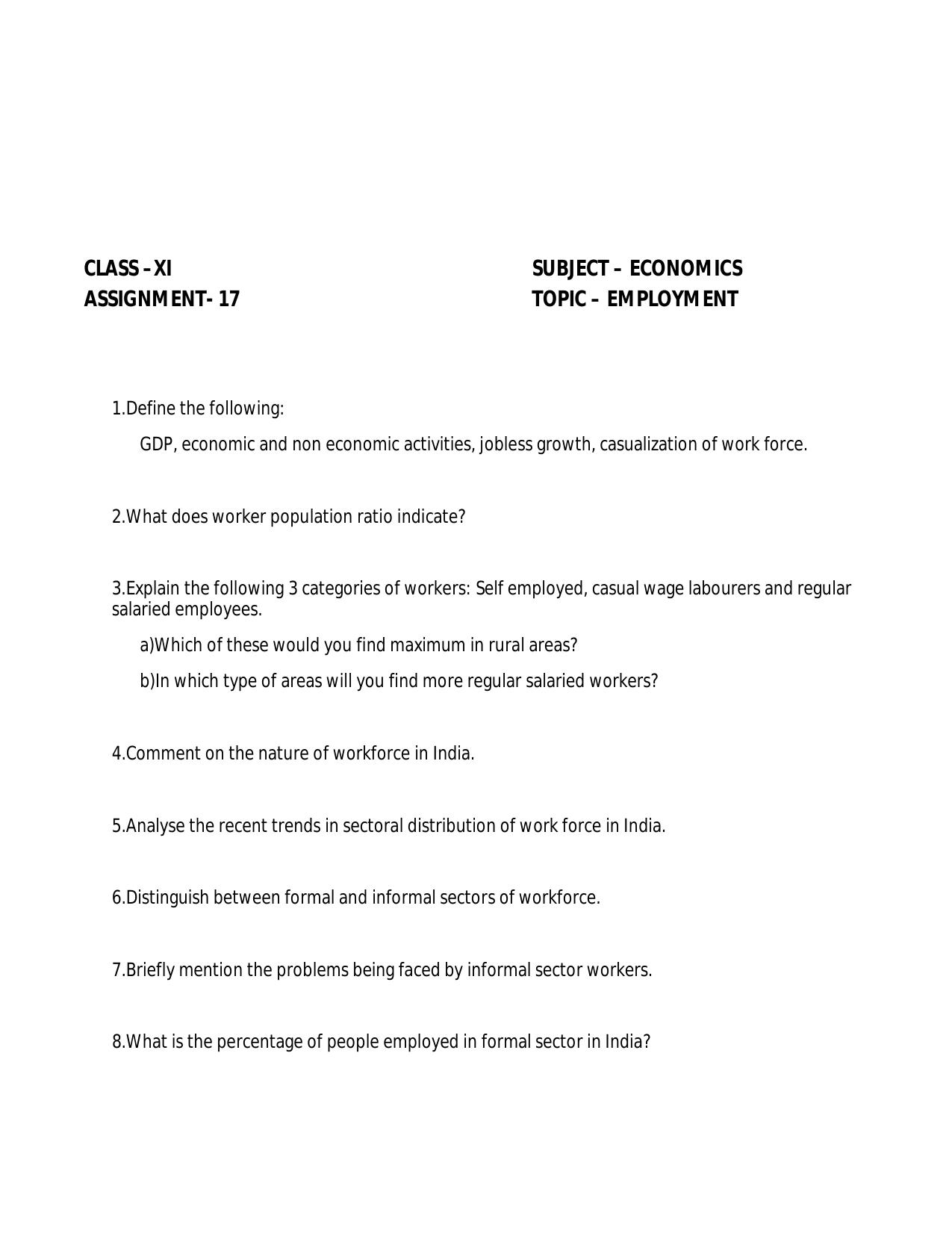 CBSE Worksheets for Class 11 Economics Assignment 17 - Page 1