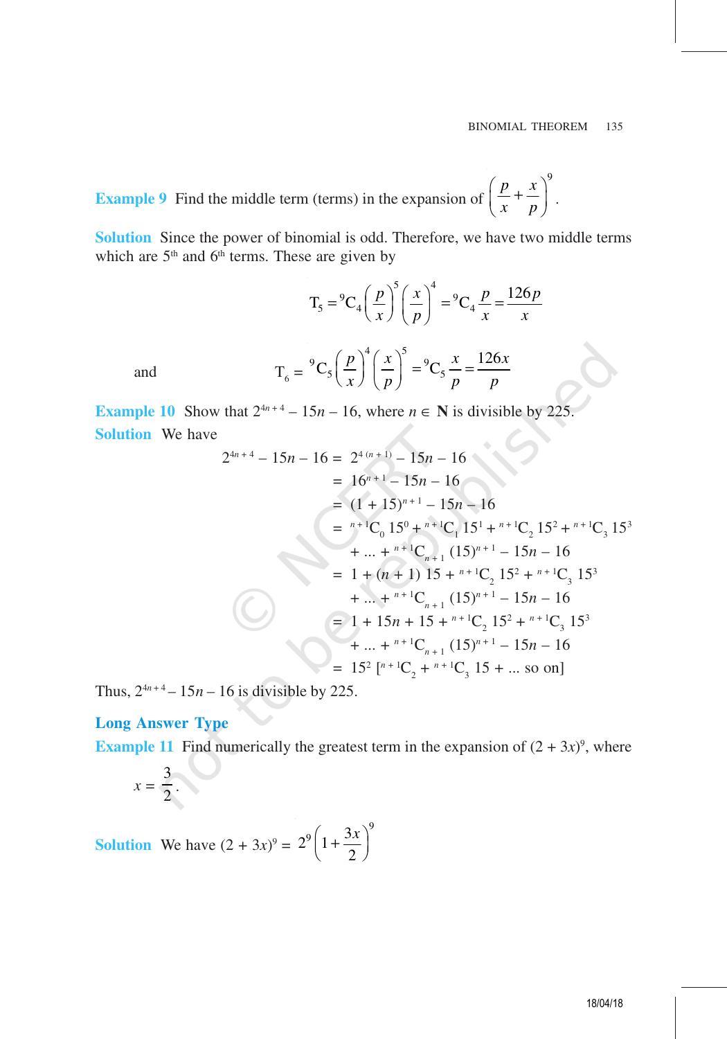 NCERT Exemplar Book For Class 11 Maths Chapter 8 Binomial Theorem