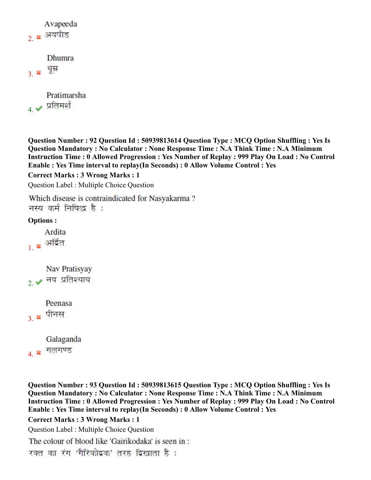 BHU RET Panchakarma 2020 Question Paper  - Page 57