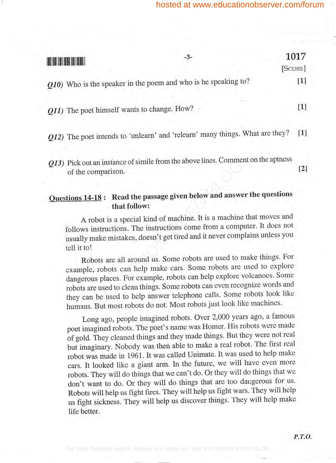 Kerala SSLC 2014 English Question Paper - Page 3