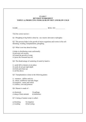 Worksheet for Class 5 Environmental Studies Assignment 5