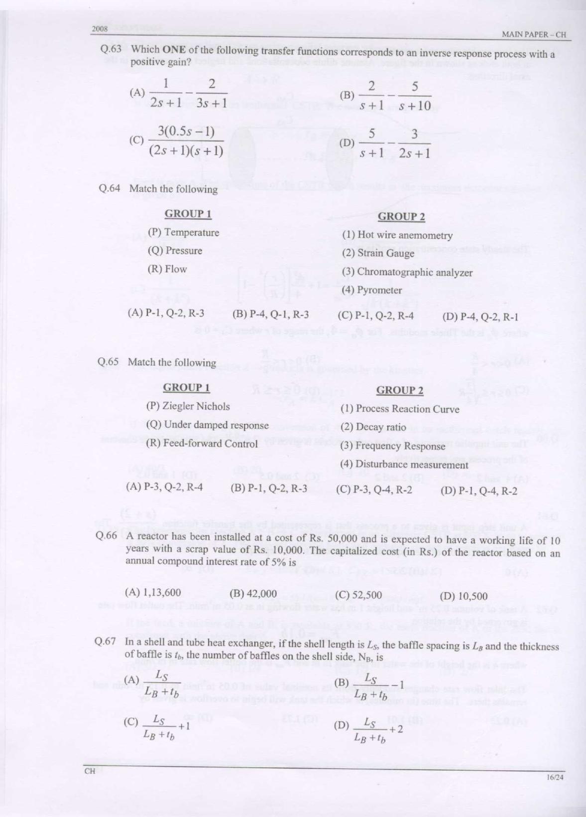 GATE 2008 Chemical Engineering (CH) Question Paper with Answer Key ...