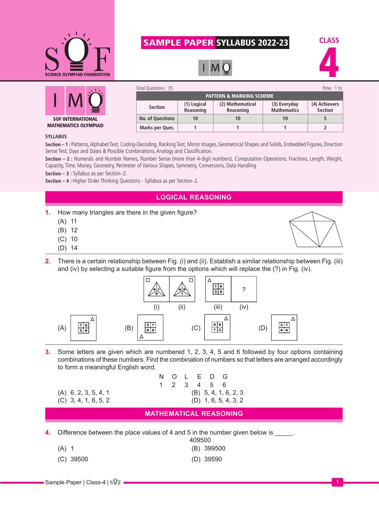 SOFT IMO Sample Paper For Class 4 - IndCareer Schools