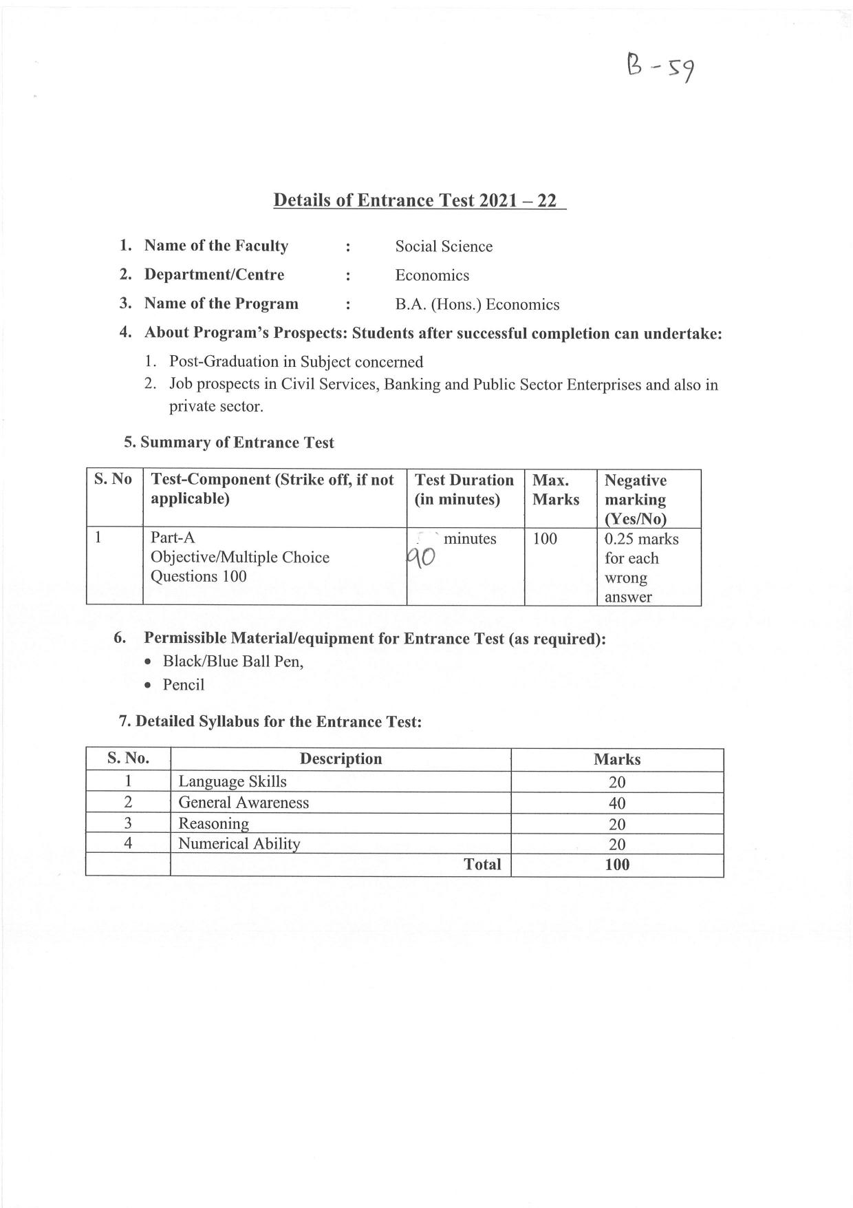 JMI Entrance Exam B59B.A.(Hons) (Economics) Syllabus IndCareer Docs