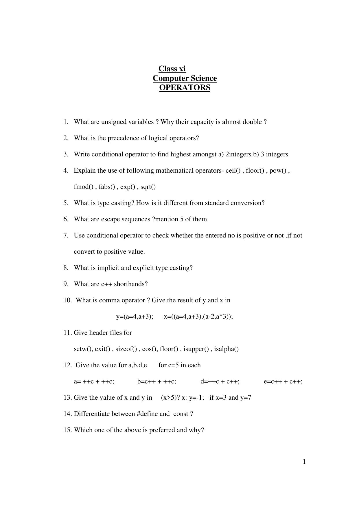 CBSE Worksheets for Class 11 Computer Science Assignment 9 - Page 1