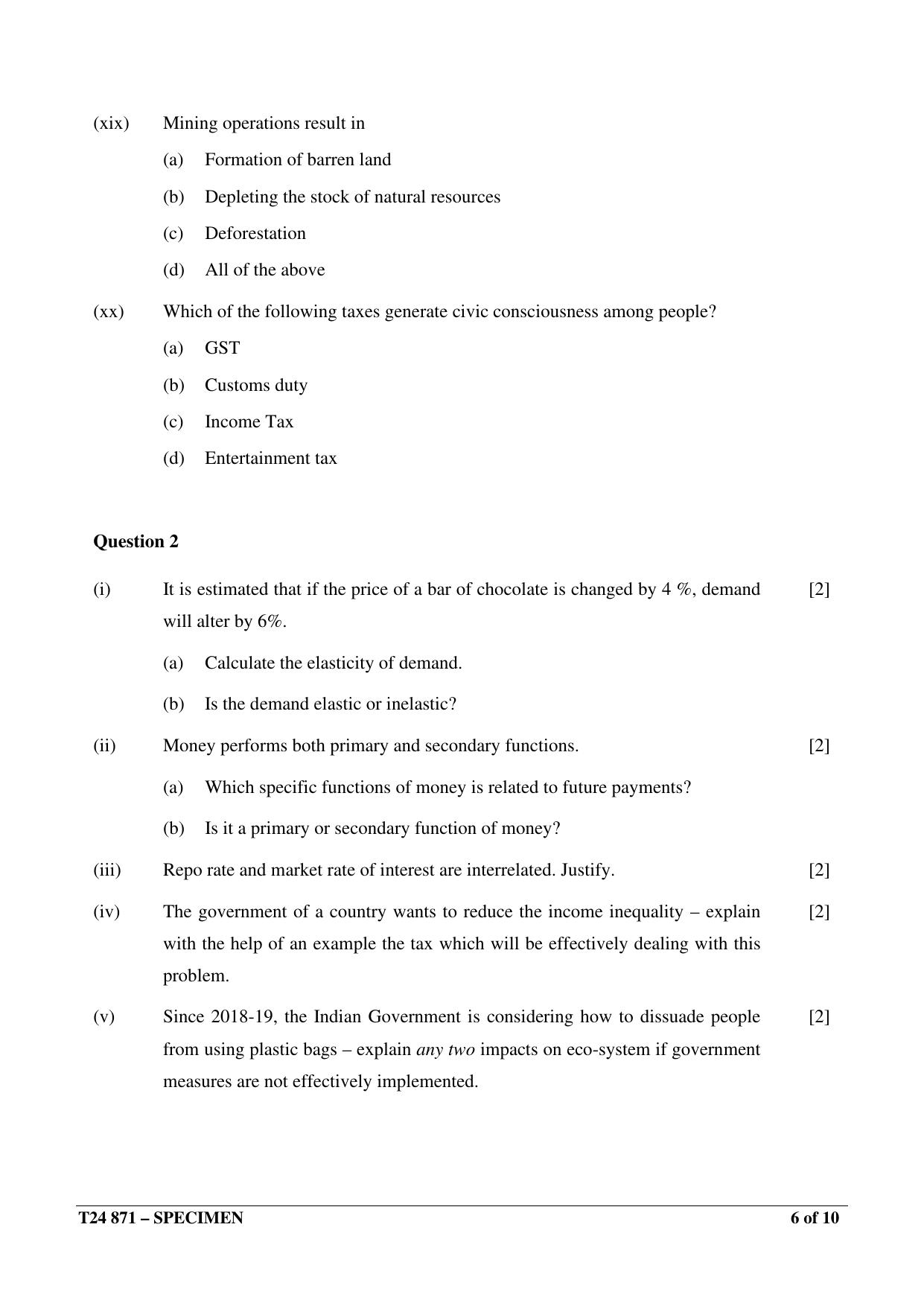 ICSE Class 10  2024 Economic Applications Sample Paper - Page 6