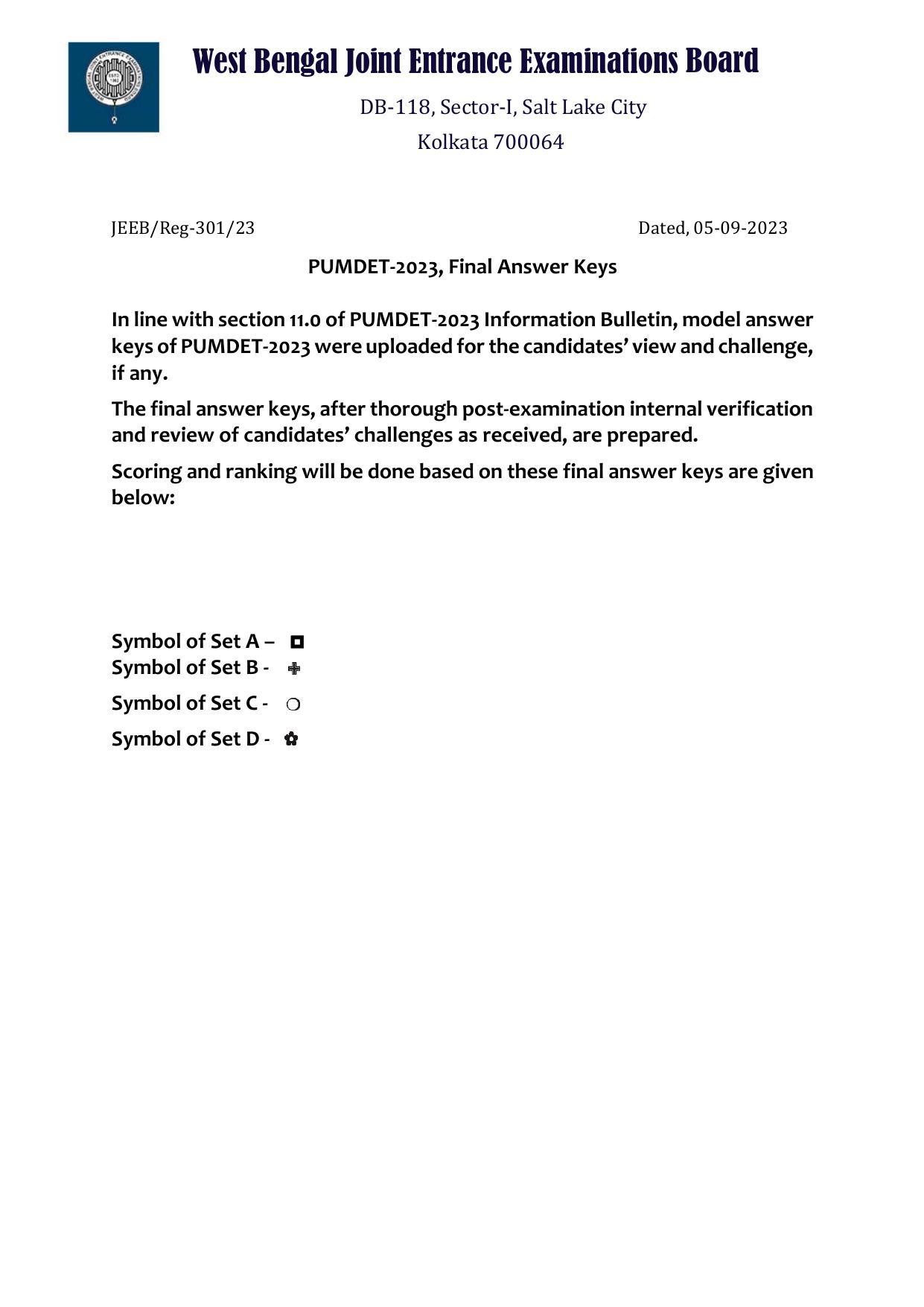 PUMDET PG 2023 Answer Key - Page 1
