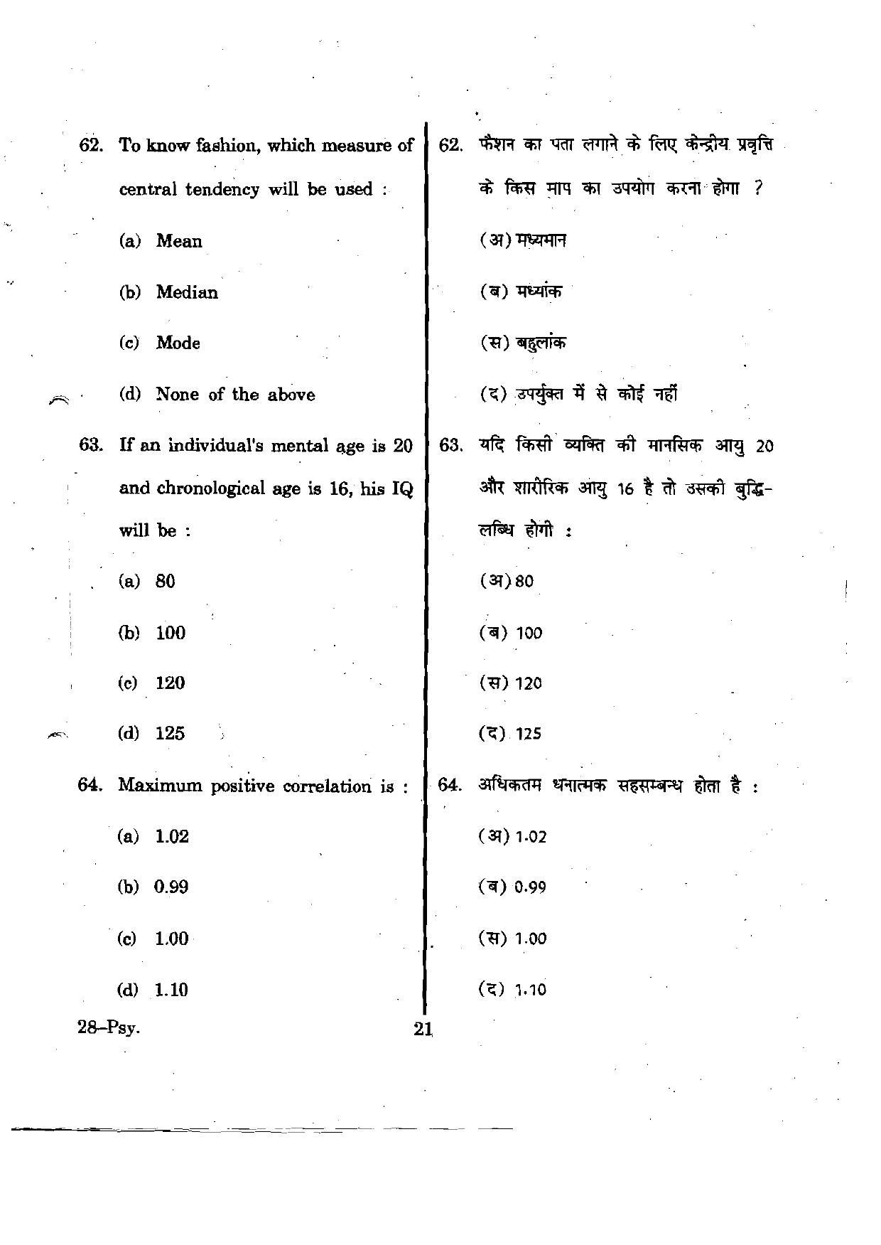 URATPG Psychology 2012 Question Paper - Page 21