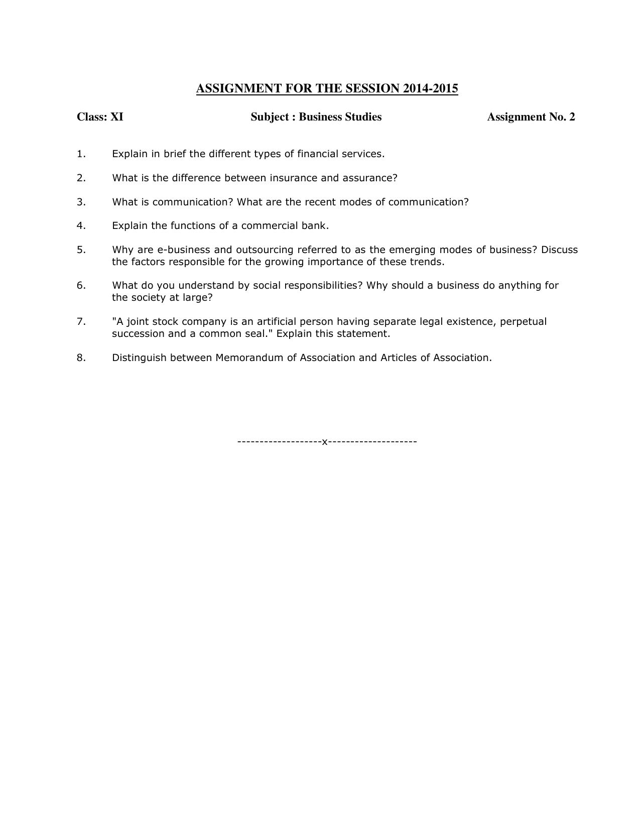 CBSE Worksheets for Class 11 Business Studies Assignment 7 - Page 1