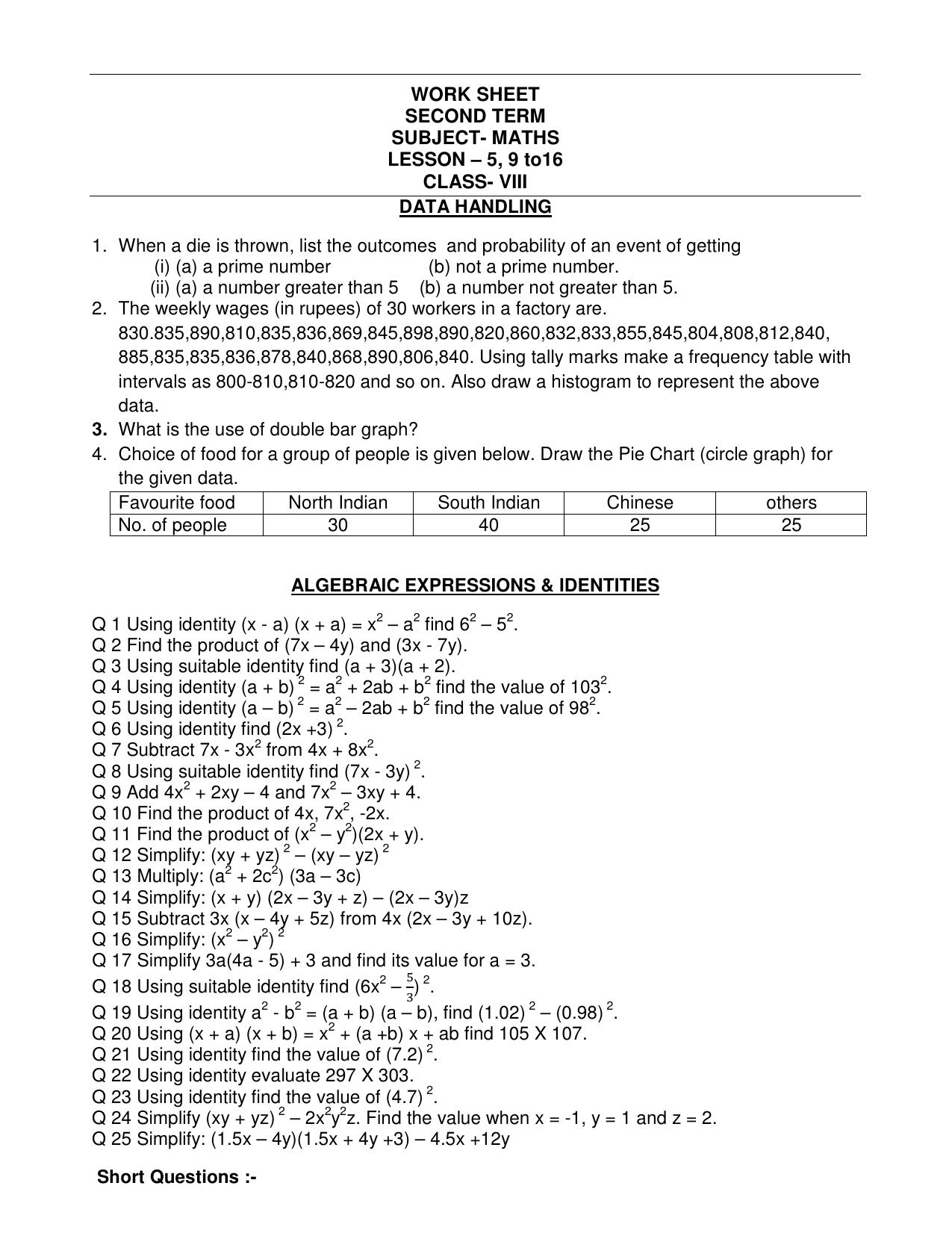 CBSE Worksheets for Class 8 Mathematics Assignment 16 - Page 4