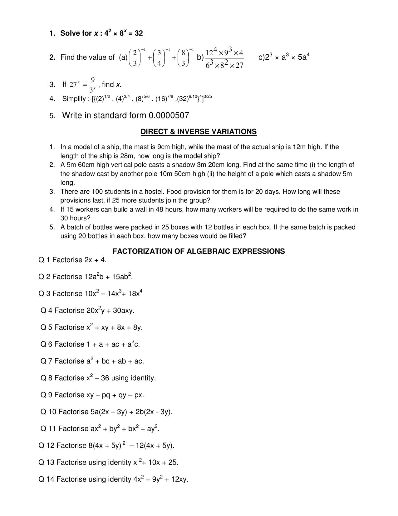 CBSE Worksheets for Class 8 Mathematics Assignment 16 - Page 8