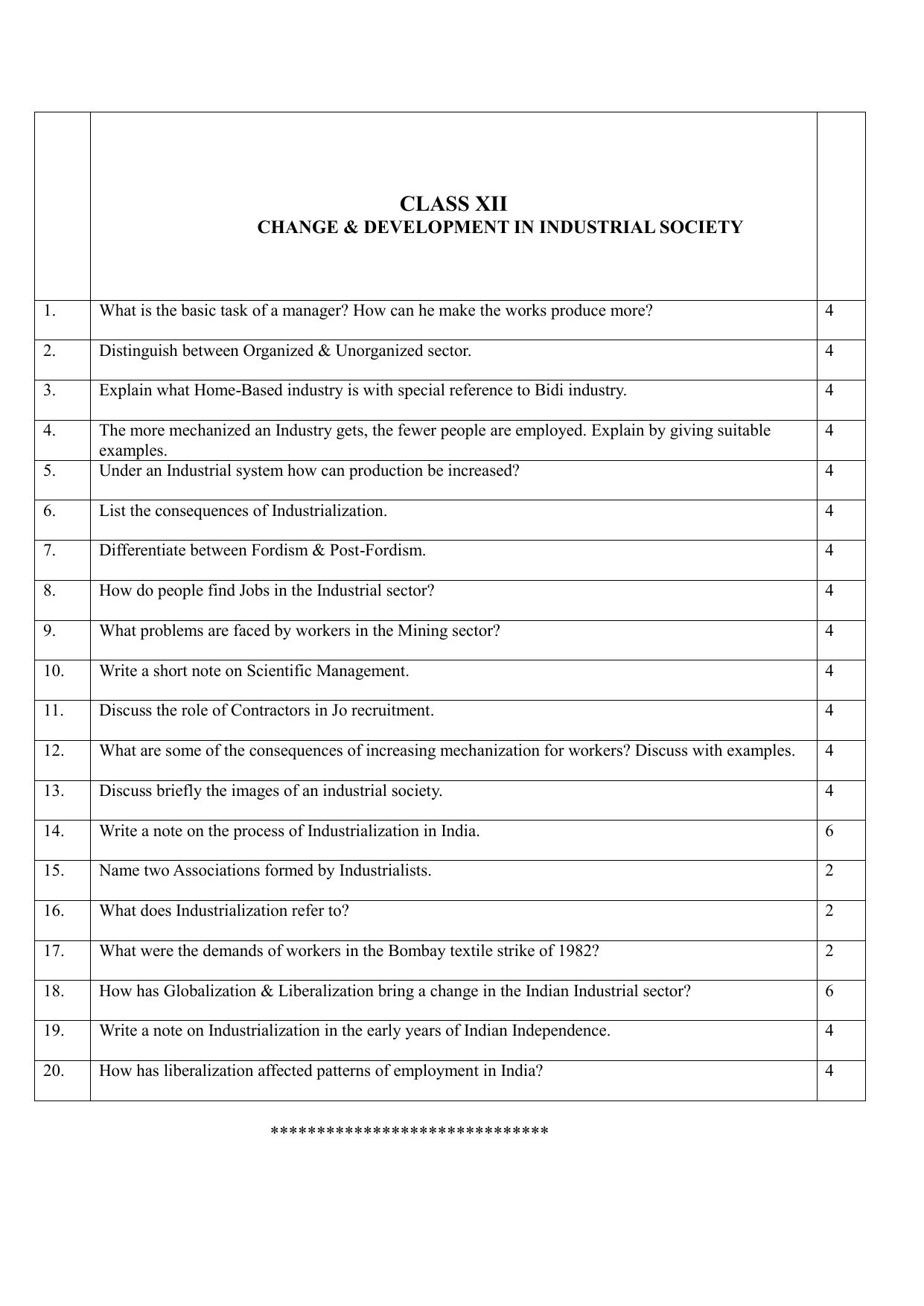 CBSE Worksheets for Class 12 Sociology Change and Development in Industrial Society - Page 1