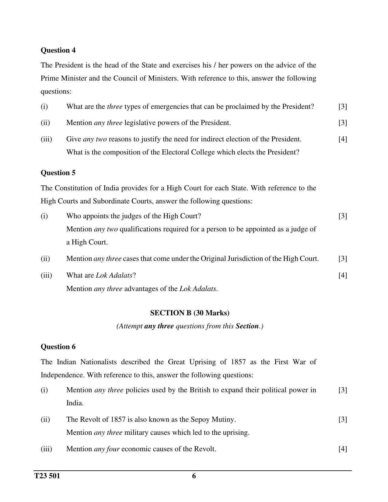 ICSE Class 10 HISTORY & CIVICS 2023 Question Paper - Page 6