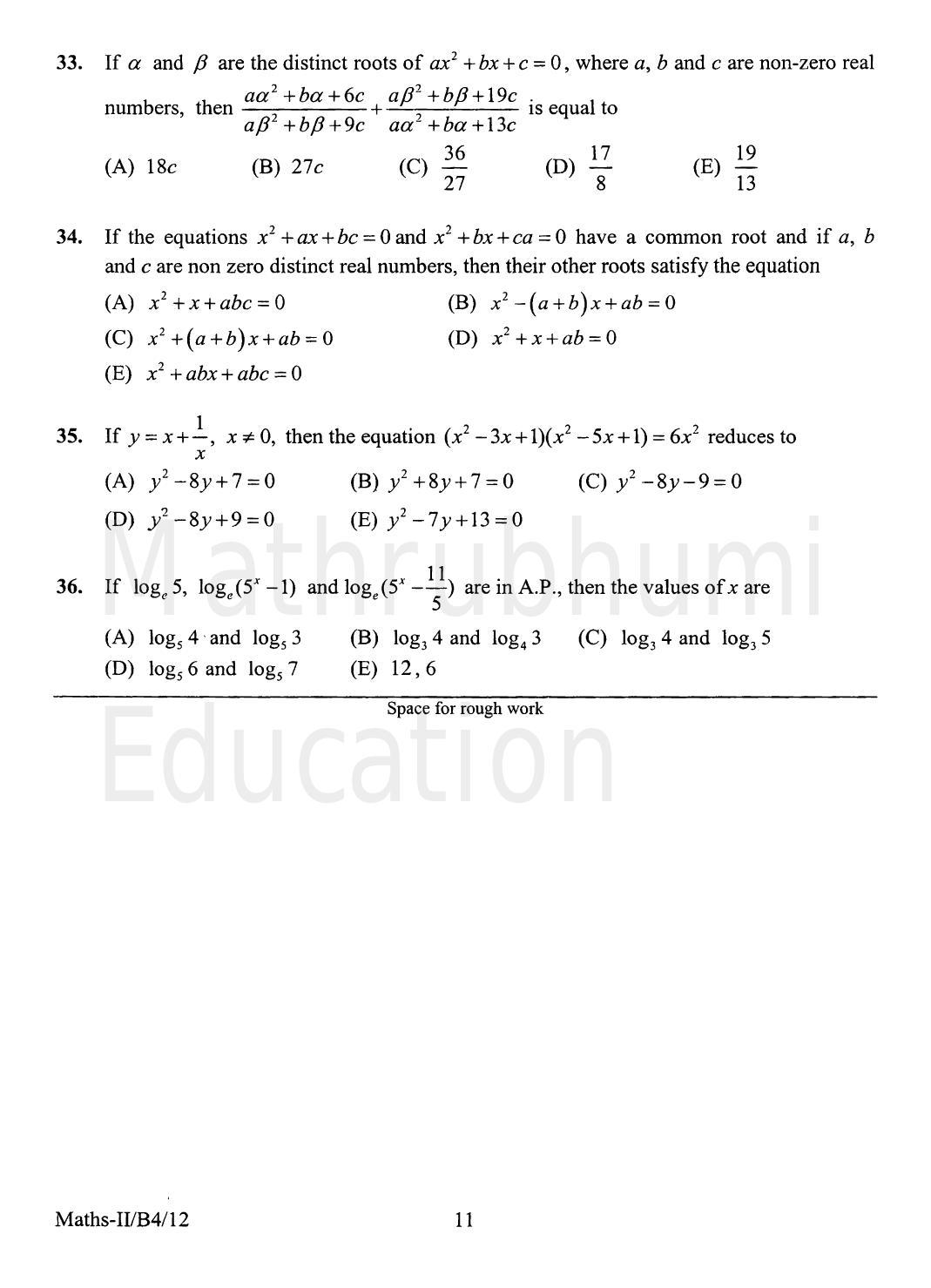 KEAM Paper II 2012 Question Paper - IndCareer Docs