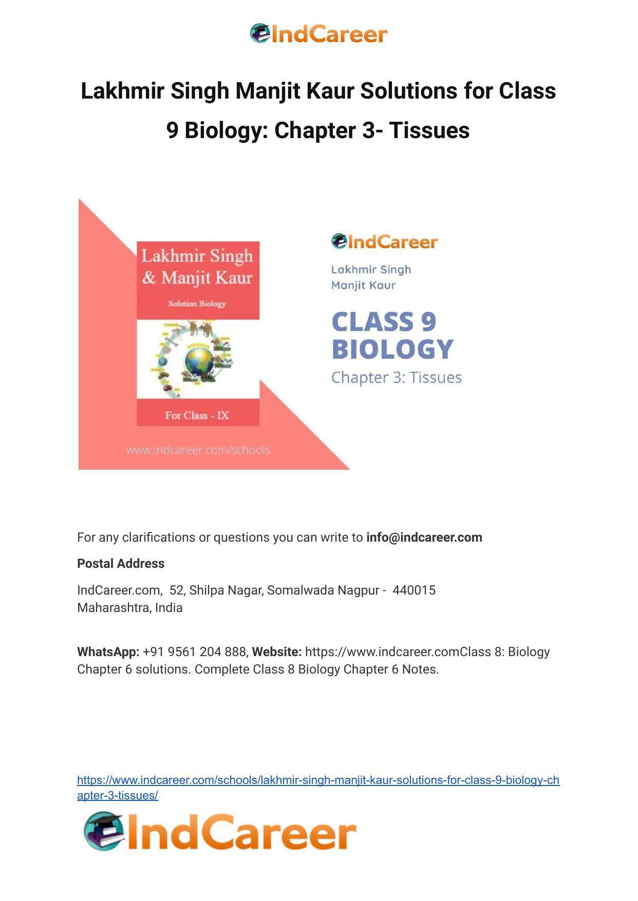 Lakhmir Singh Manjit Kaur Solutions For Class 9 Biology: Chapter 3 ...