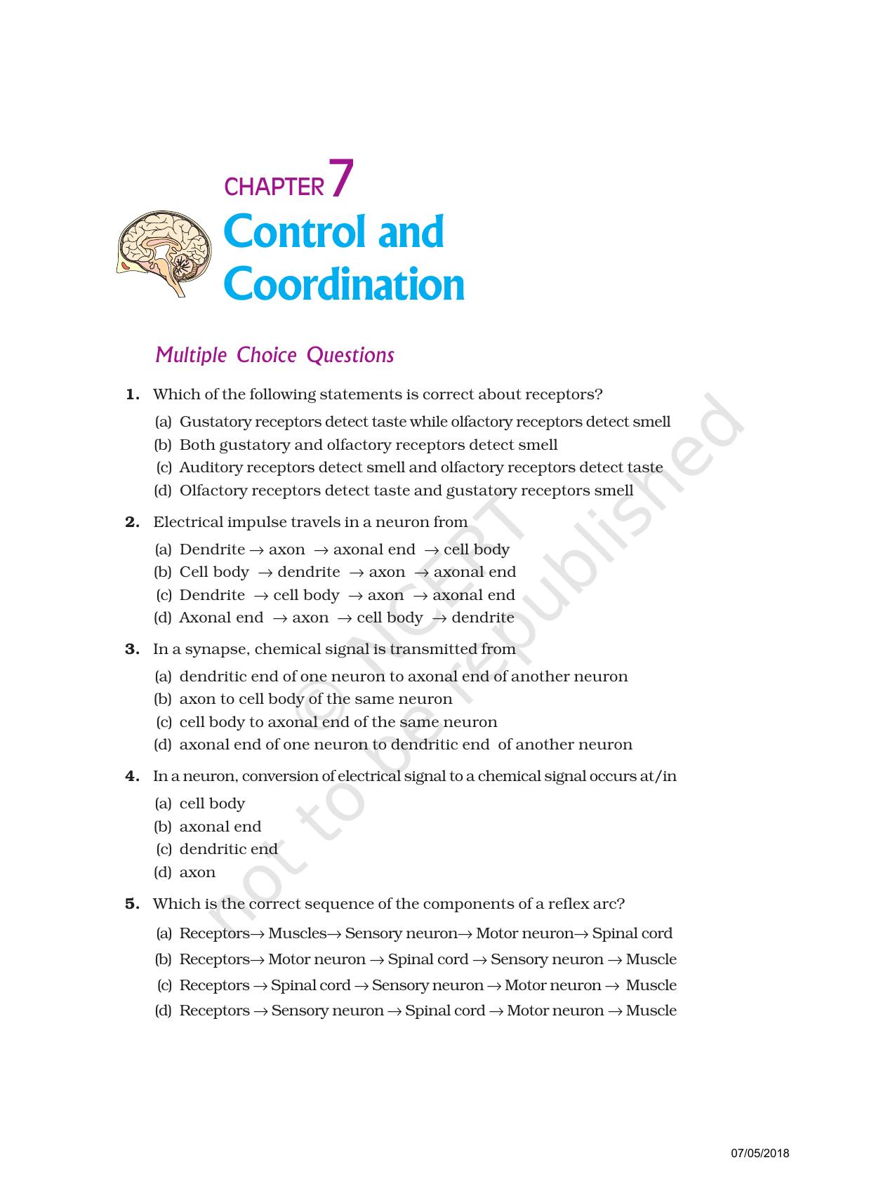 NCERT Exemplar Book For Class 10 Science Chapter 7 Control And Coordination