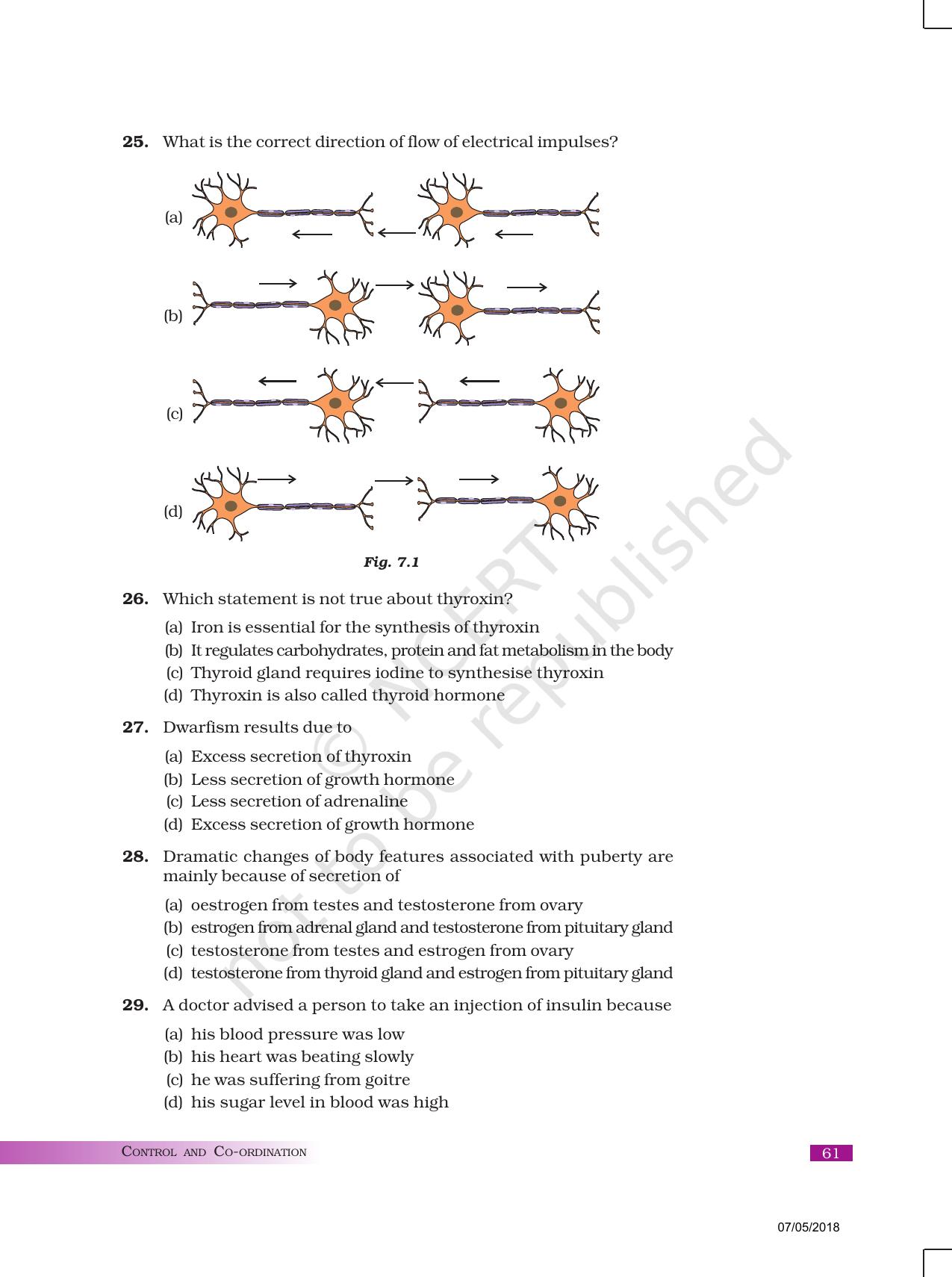 NCERT Exemplar Book For Class 10 Science Chapter 7 Control And Coordination