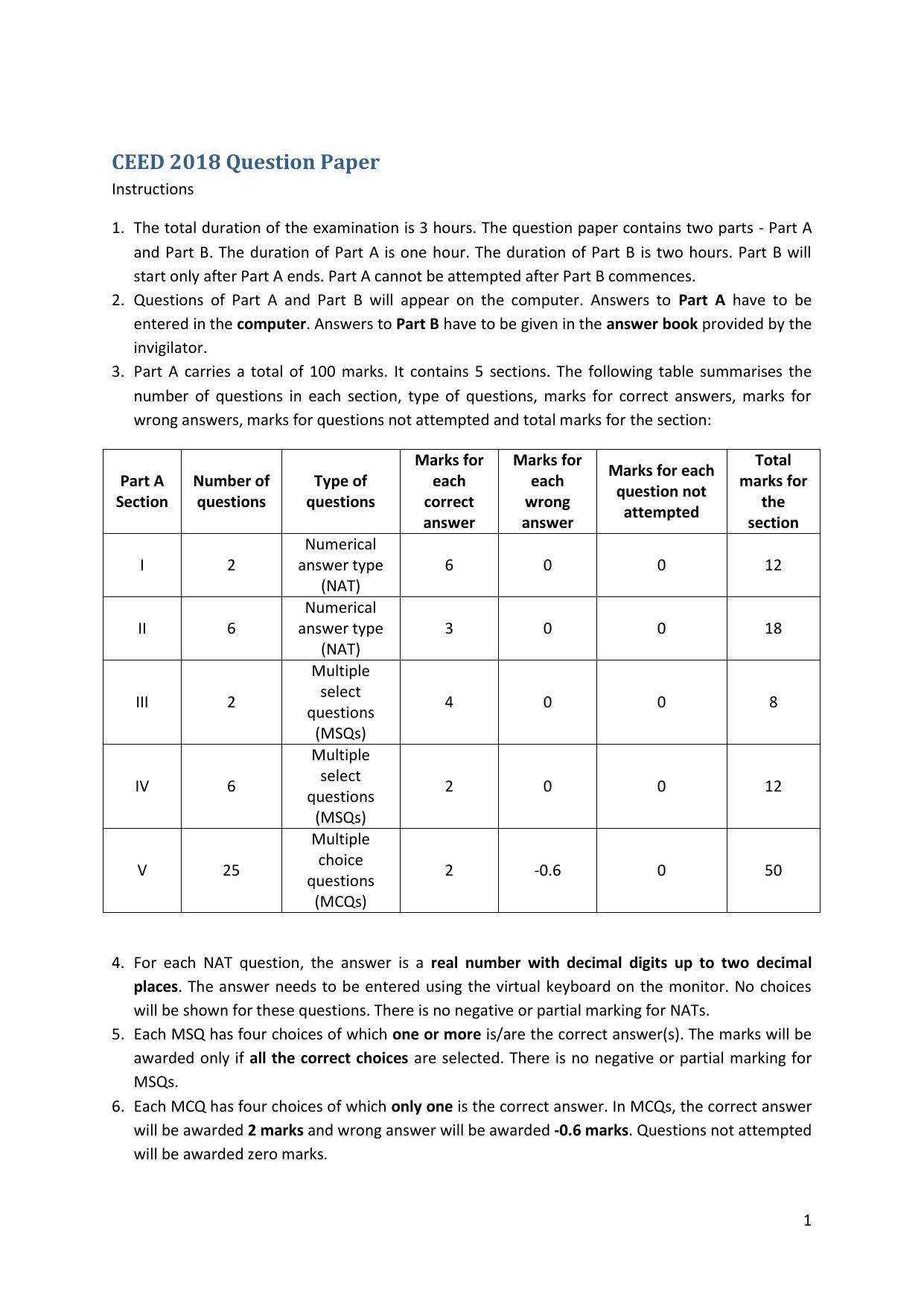 CEED 2018 Question Paper - Page 2