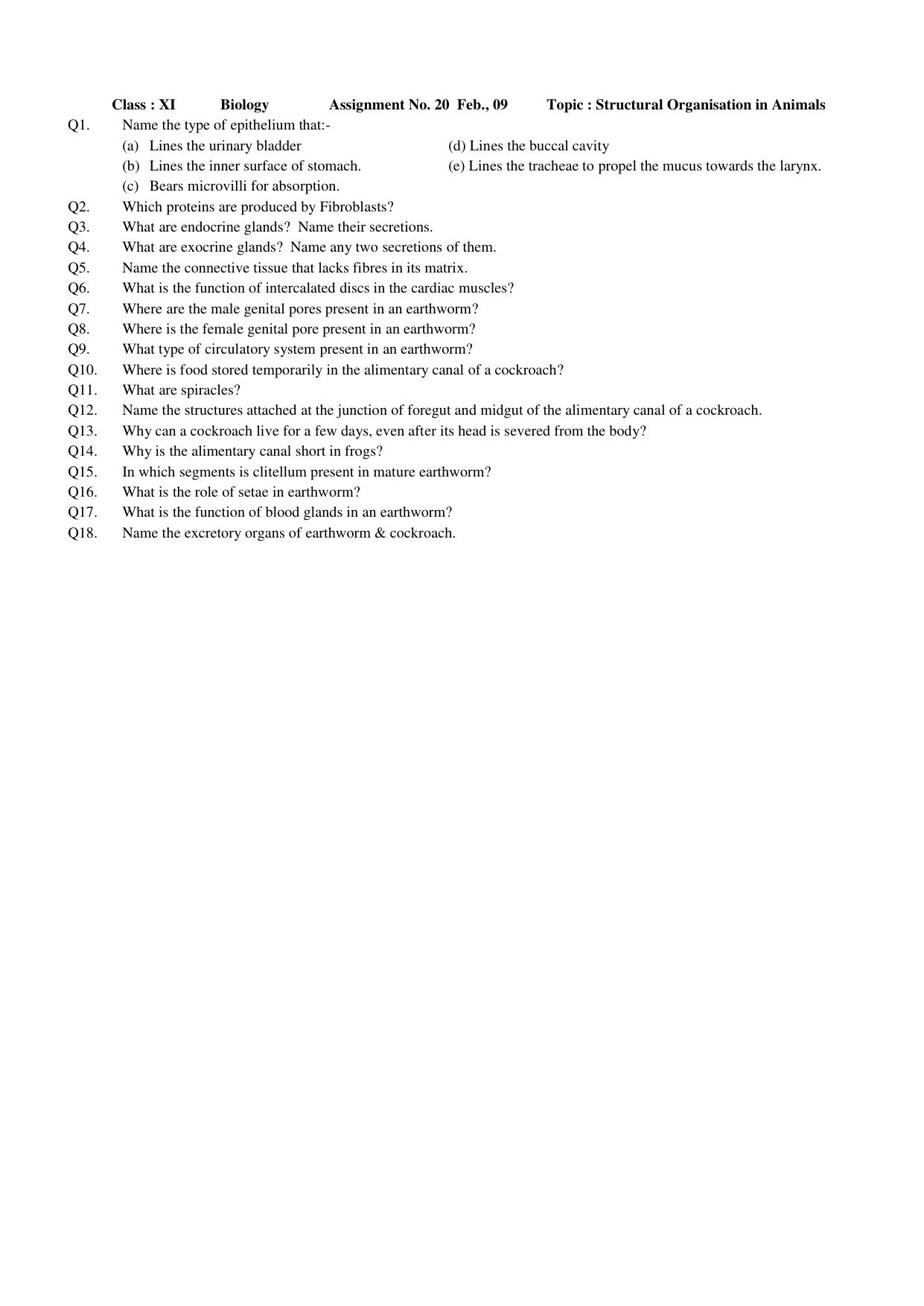 CBSE Worksheets for Class 11 Biology Assignment 20 - Page 1