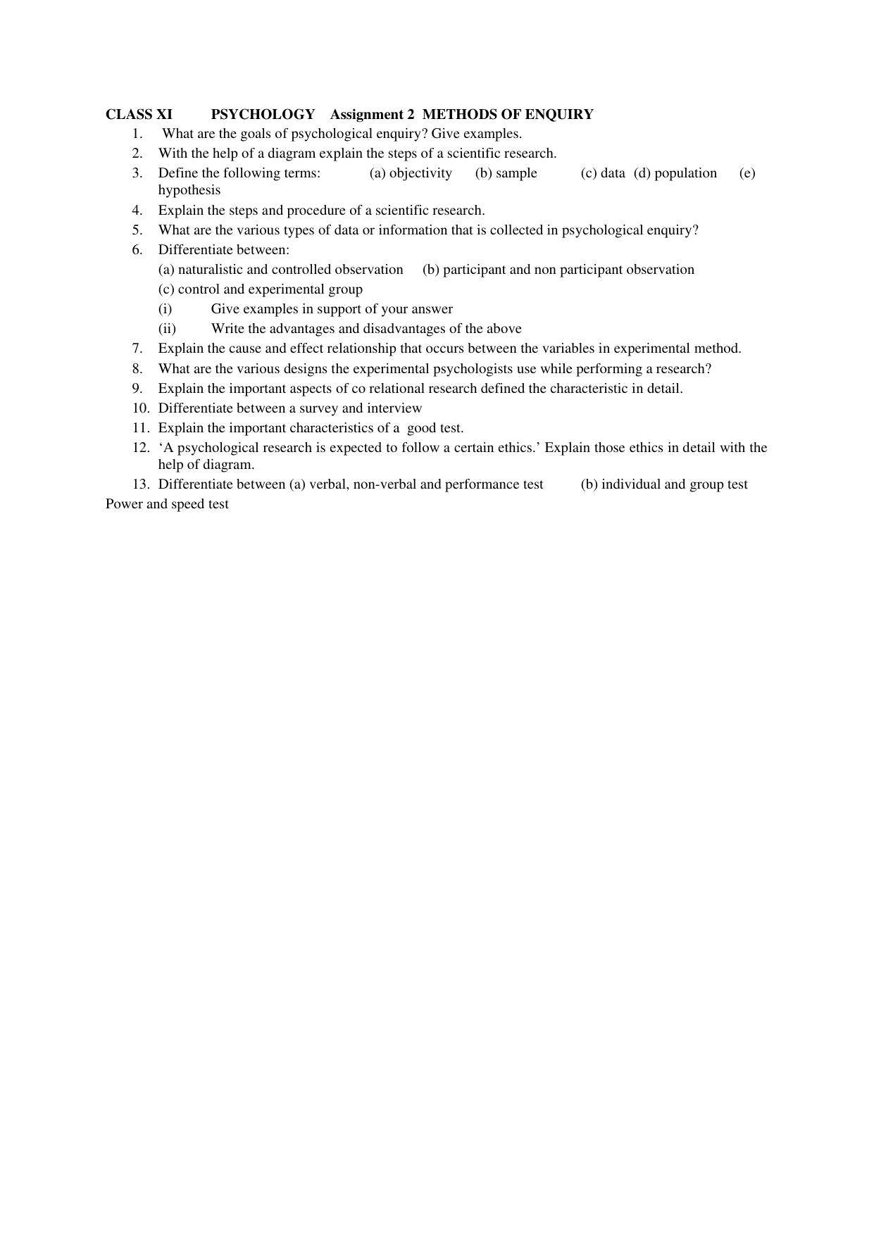 CBSE Worksheets for Class 11 Psychology Assignment 2 - Page 1