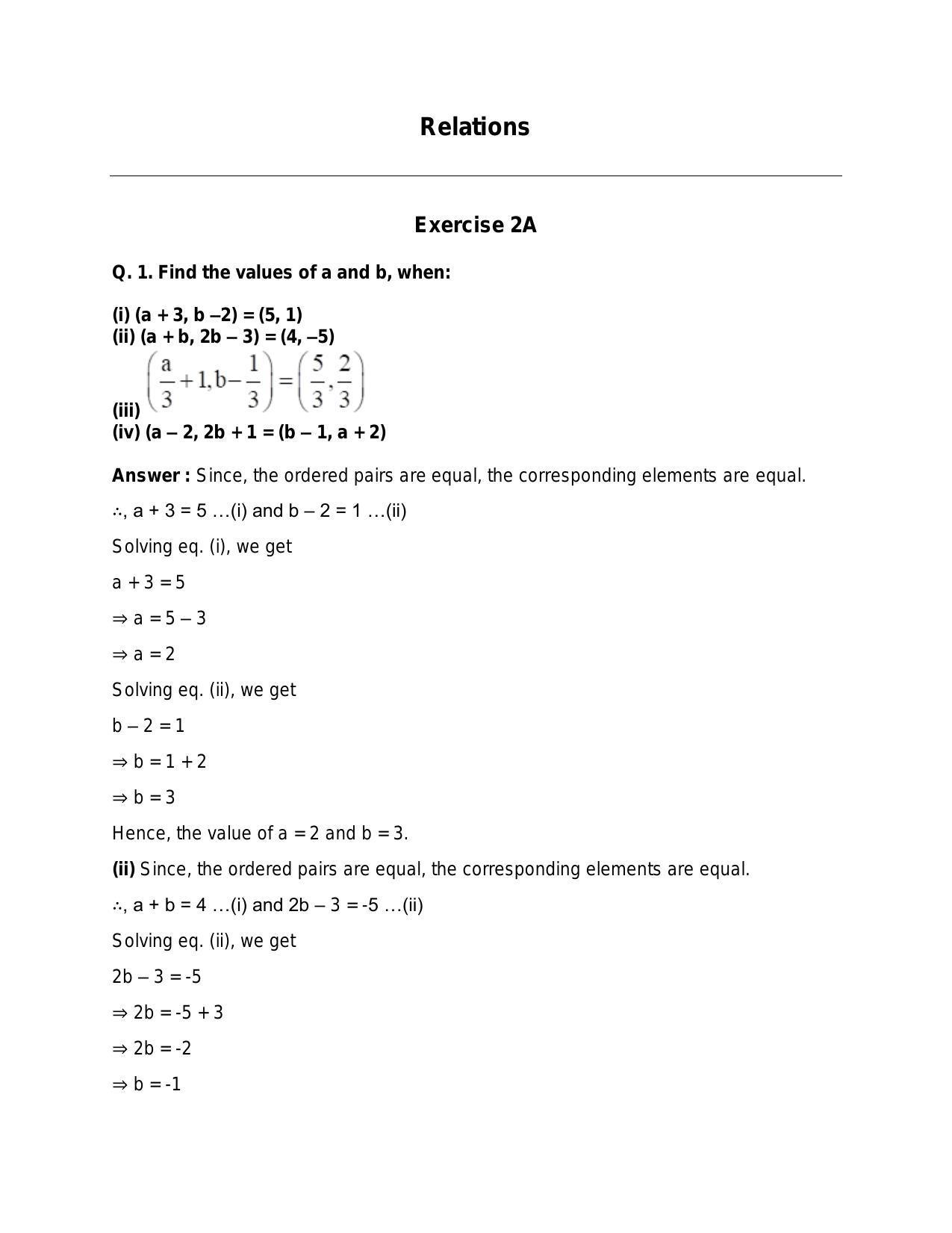 Chapter 2: Relations: RS Aggarwal Class 11 Solutions  - Page 1