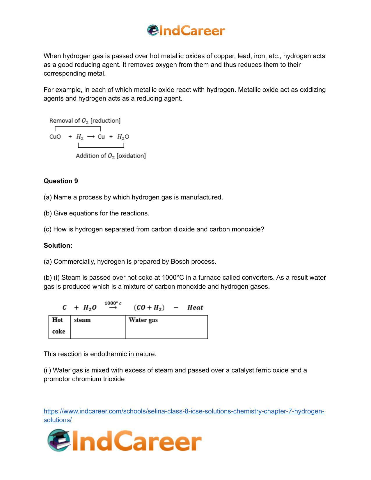 Selina Class 8 Icse Solutions Chemistry Chapter 7 Hydrogen Solutions Indcareer Docs