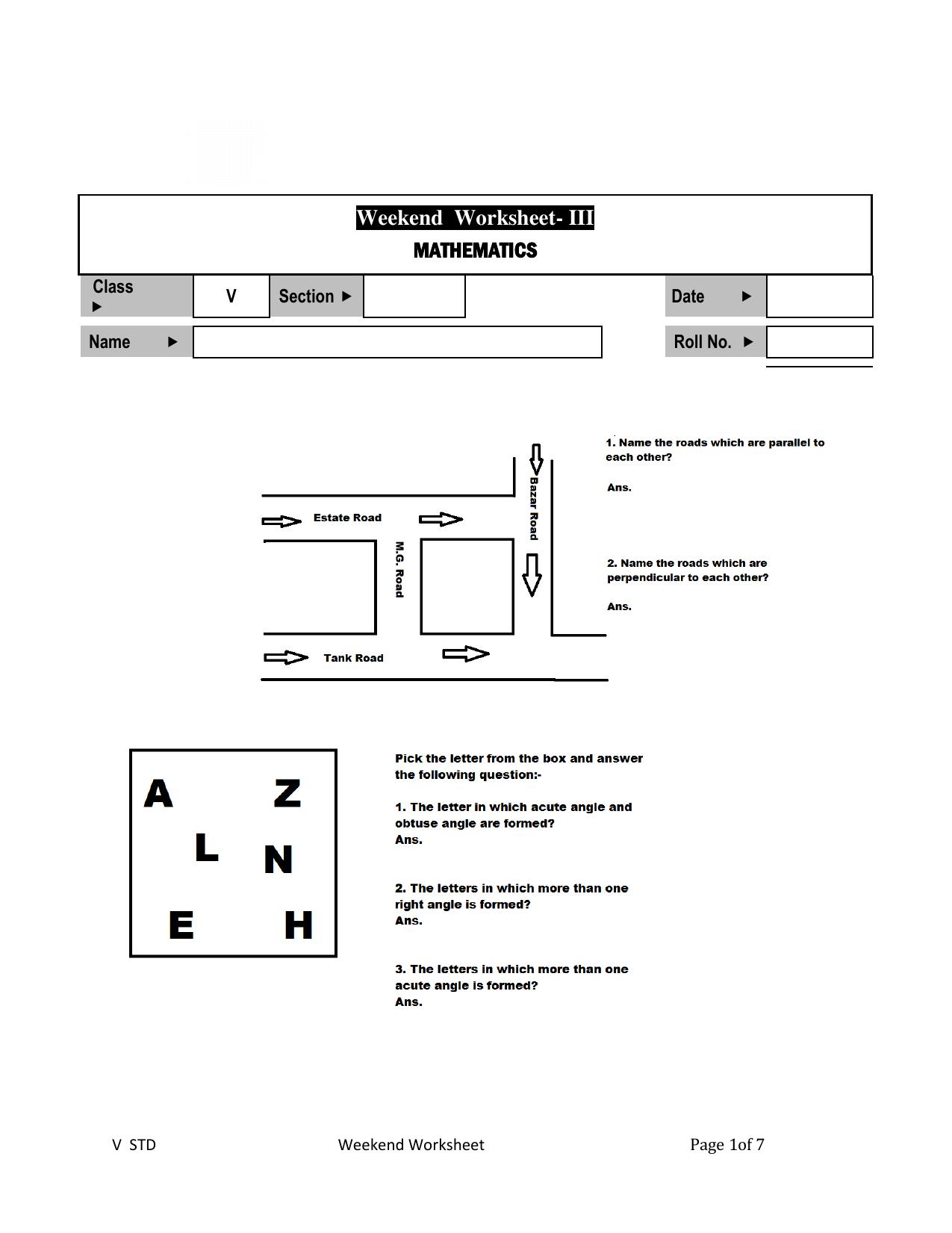 Worksheet for Class 5 Maths Assignment 2 - Page 1