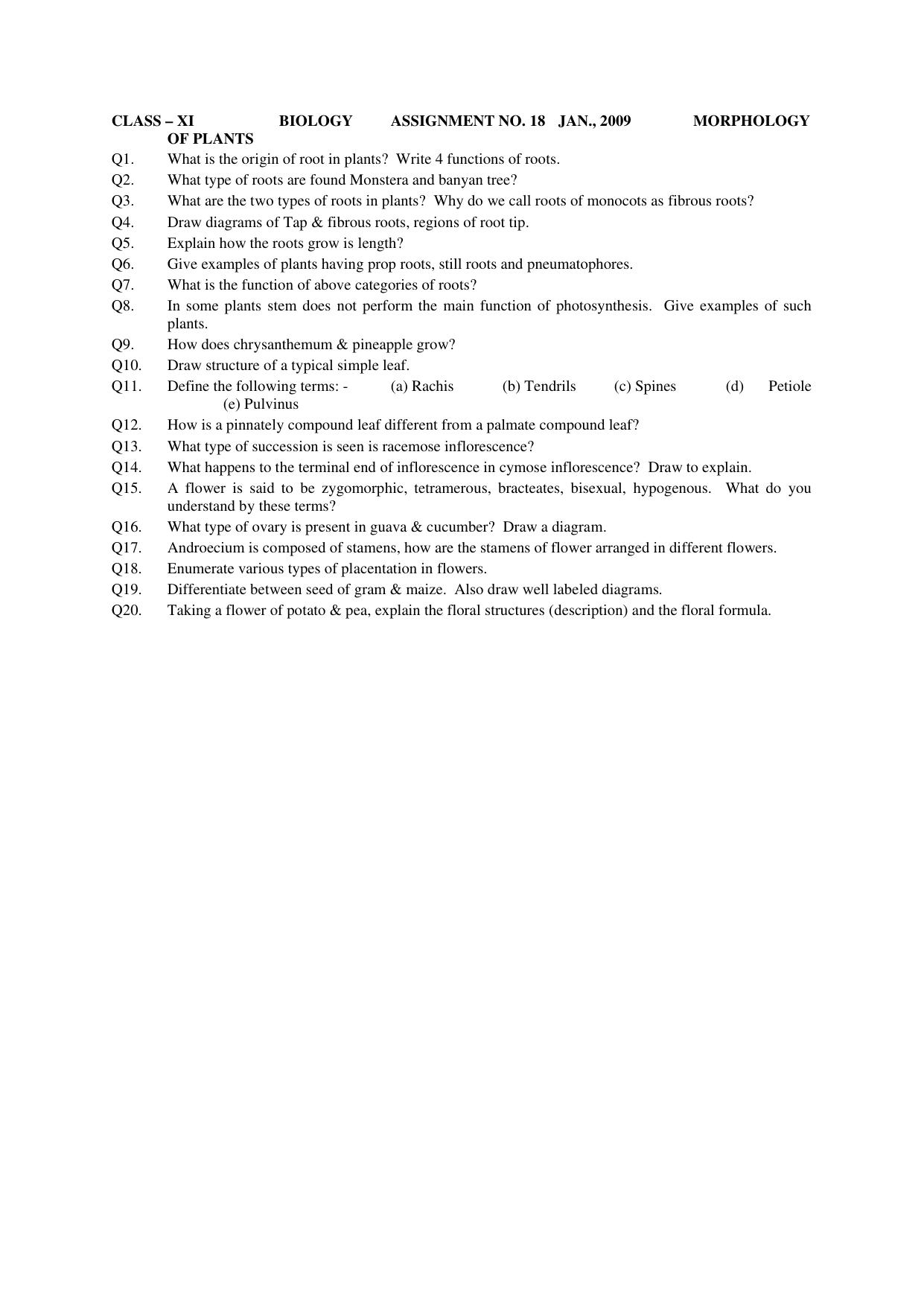 CBSE Worksheets for Class 11 Biology Assignment 18 - Page 1