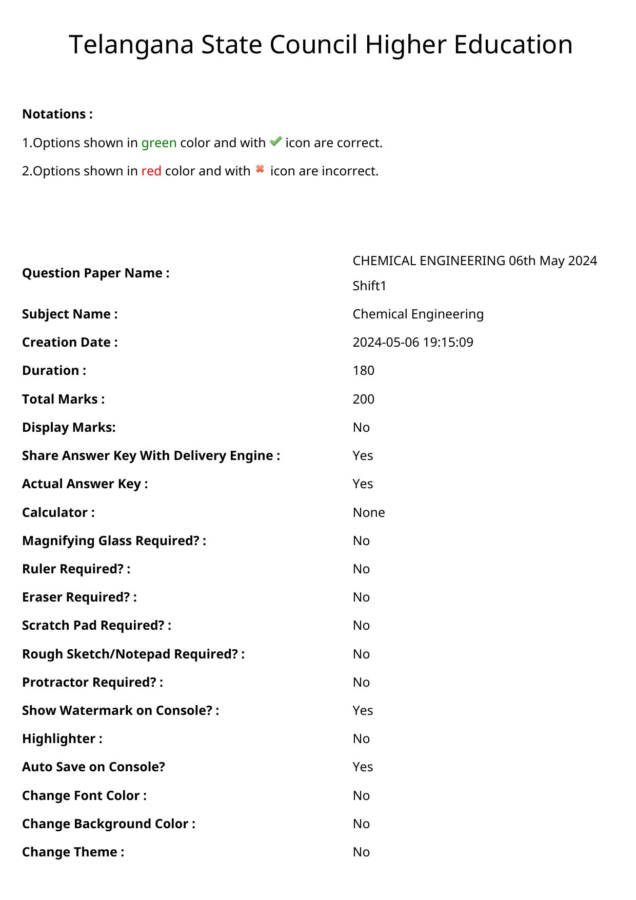 TS ECET 2024: CHE – CHEMICAL ENGINEERING Master Question Paper With Preliminary Key - Page 1