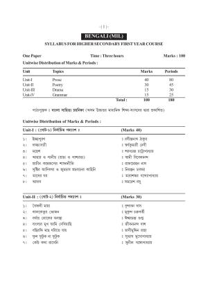 AHSEC 1st Year Bengali MIL Syllabus