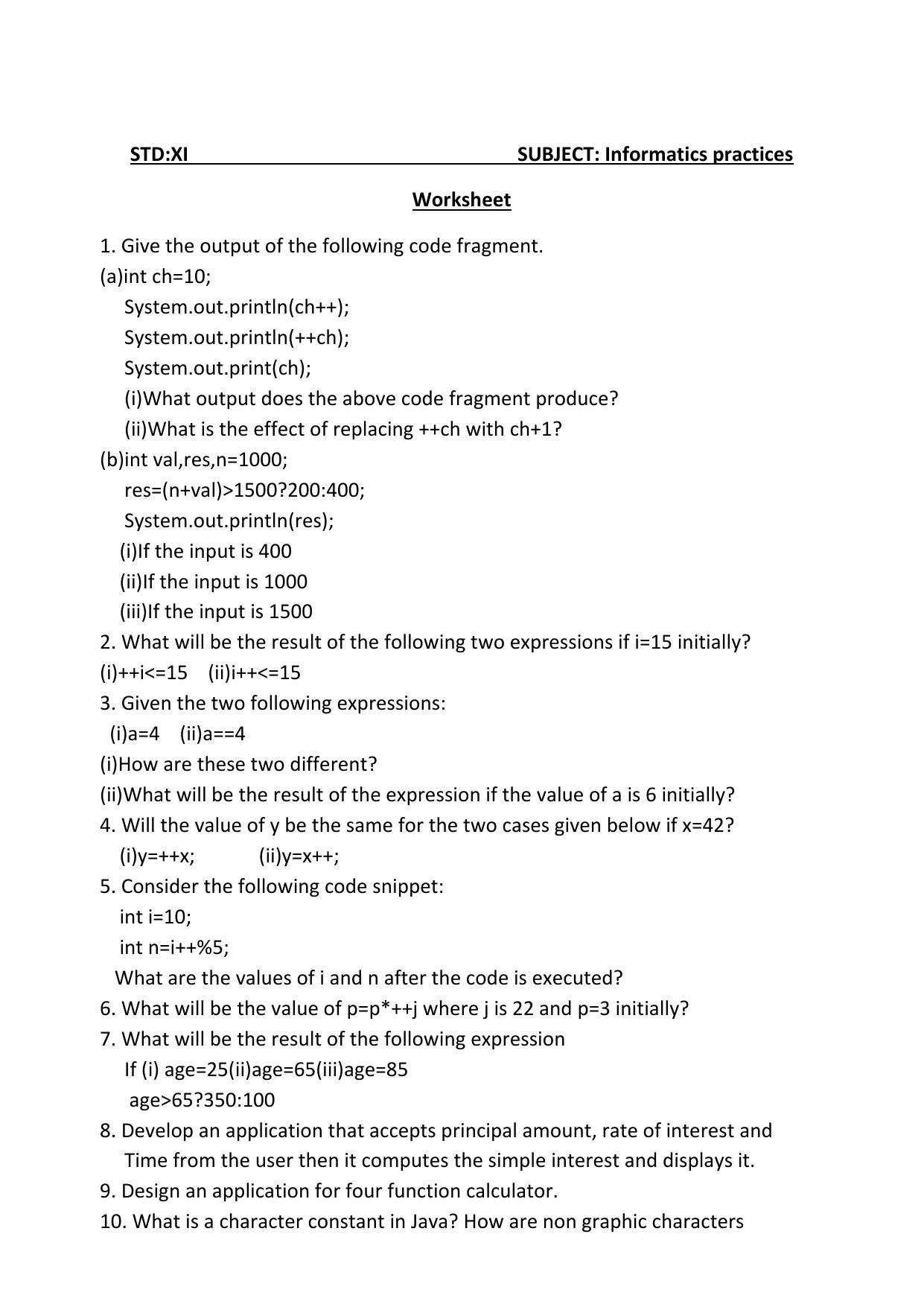 CBSE Worksheets for Class 11 Information Practices Assignment 5 - Page 1