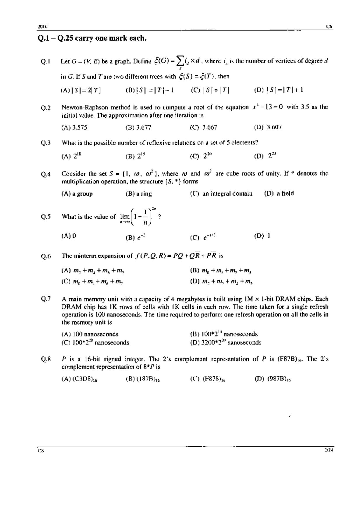 GATE 2010 Computer Science and Information Technology (CS) Question ...