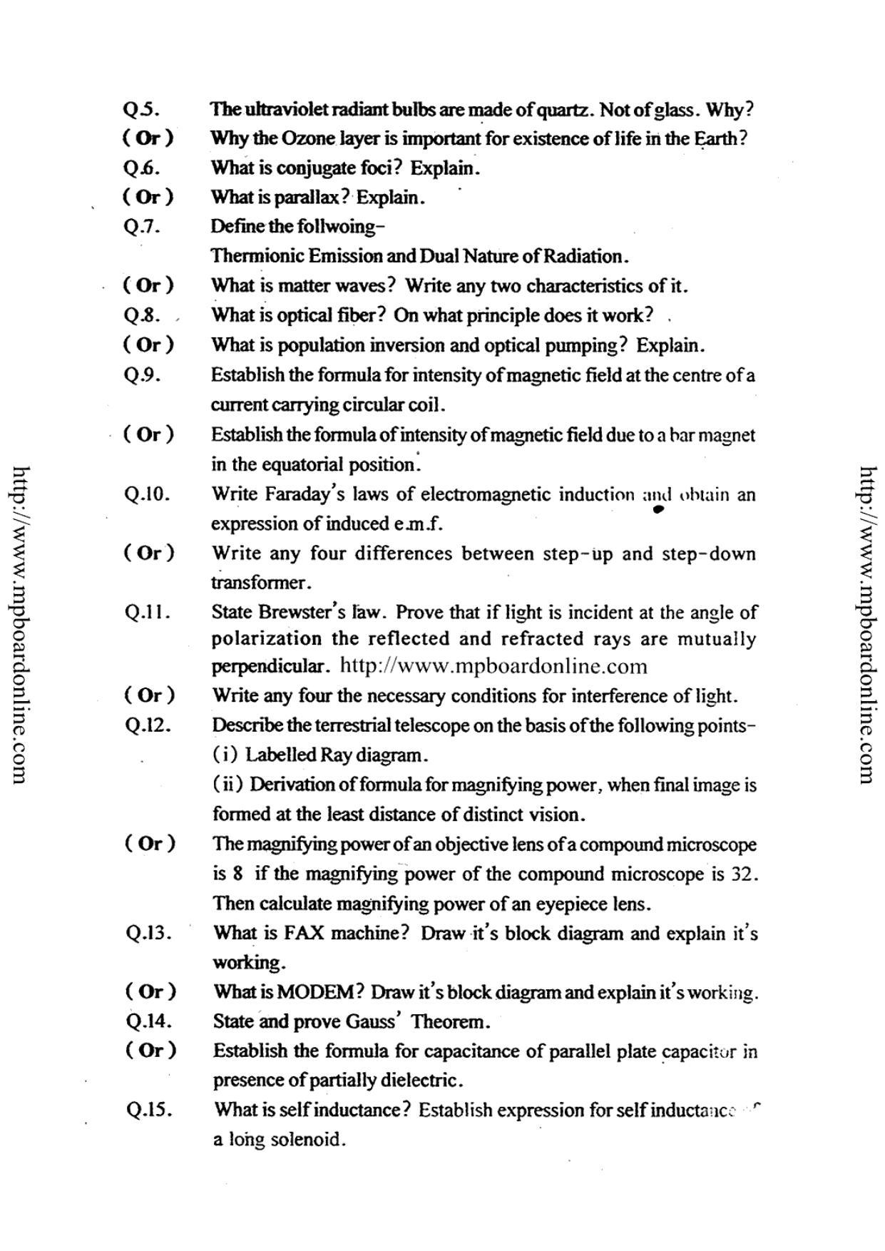 MP Board Class 12 Physics (English Medium) 2015 Question Paper - Page 3