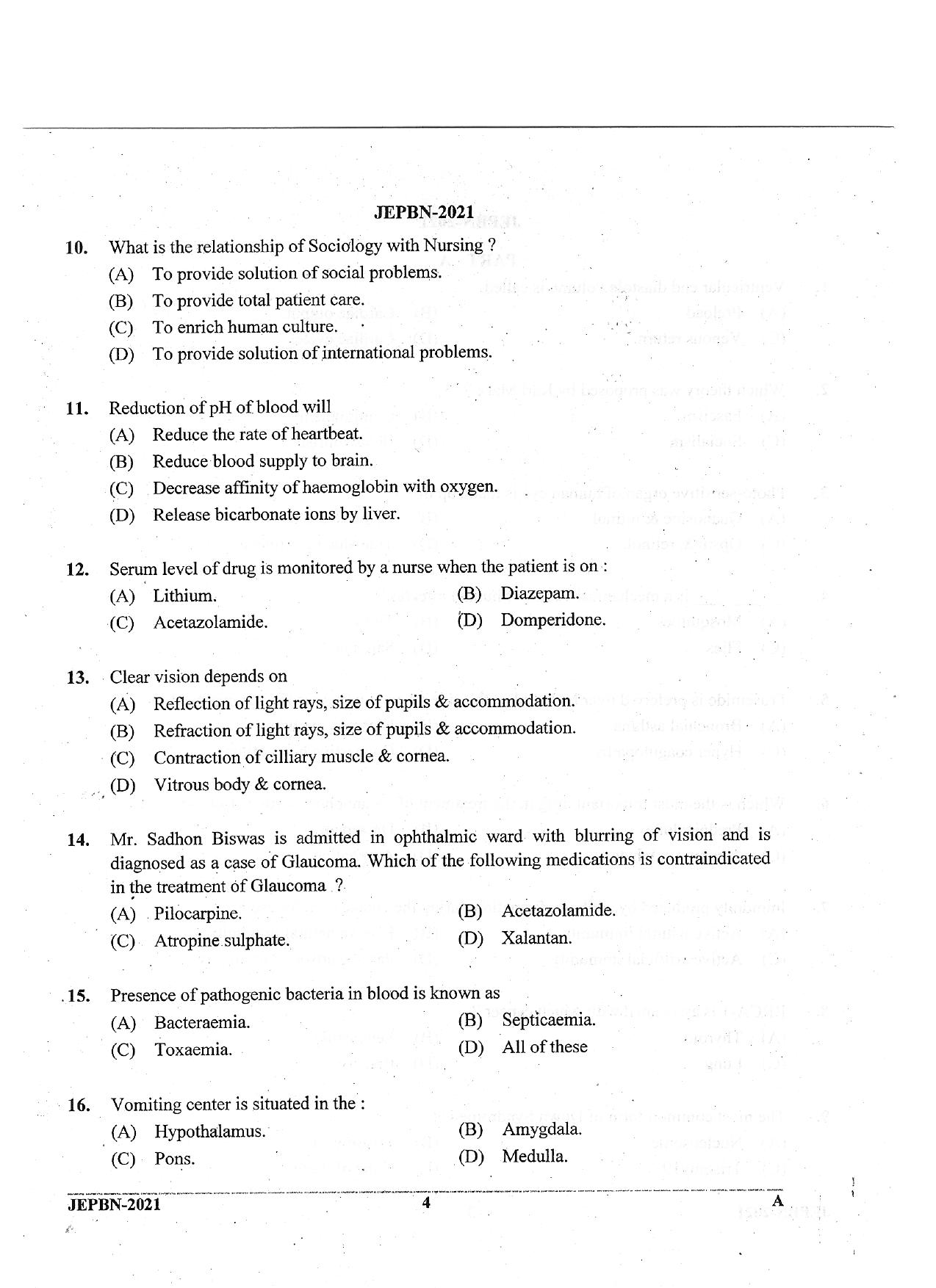 WBJEE JEPBN 2021 Question Paper - Page 4