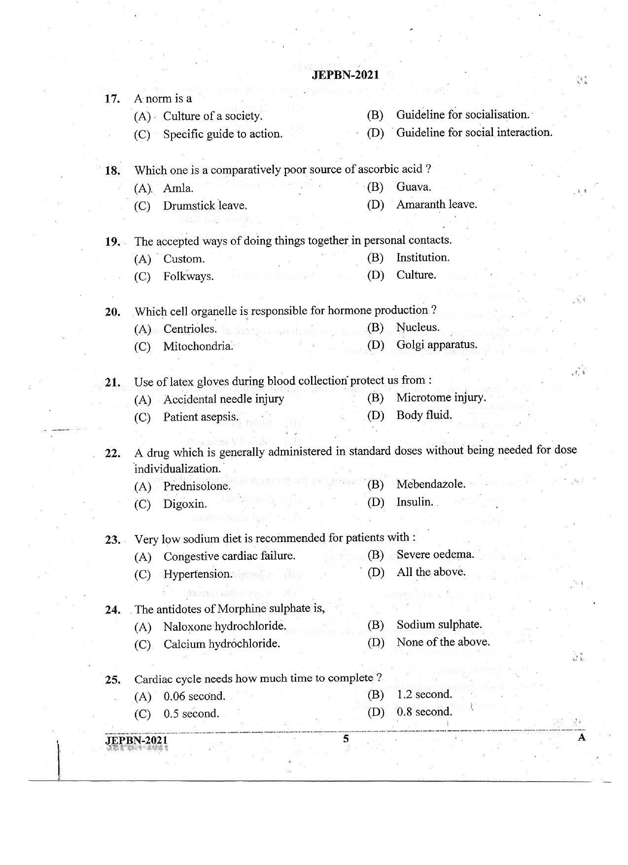 WBJEE JEPBN 2021 Question Paper - Page 5