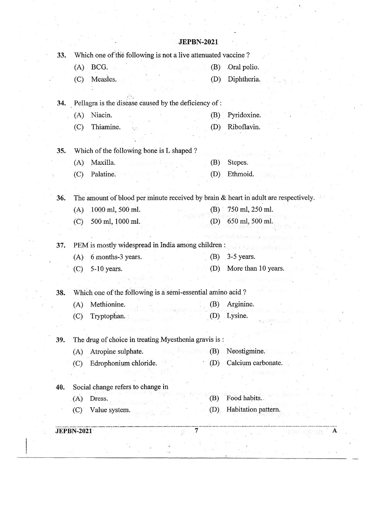 WBJEE JEPBN 2021 Question Paper - Page 7