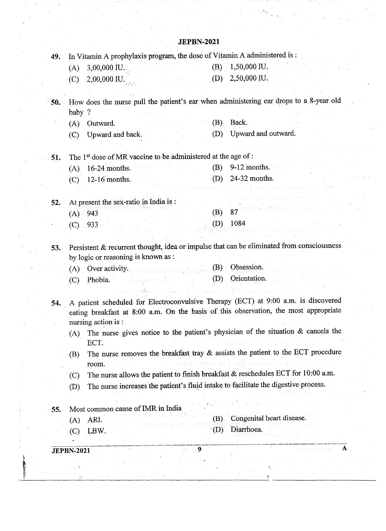 WBJEE JEPBN 2021 Question Paper - Page 9