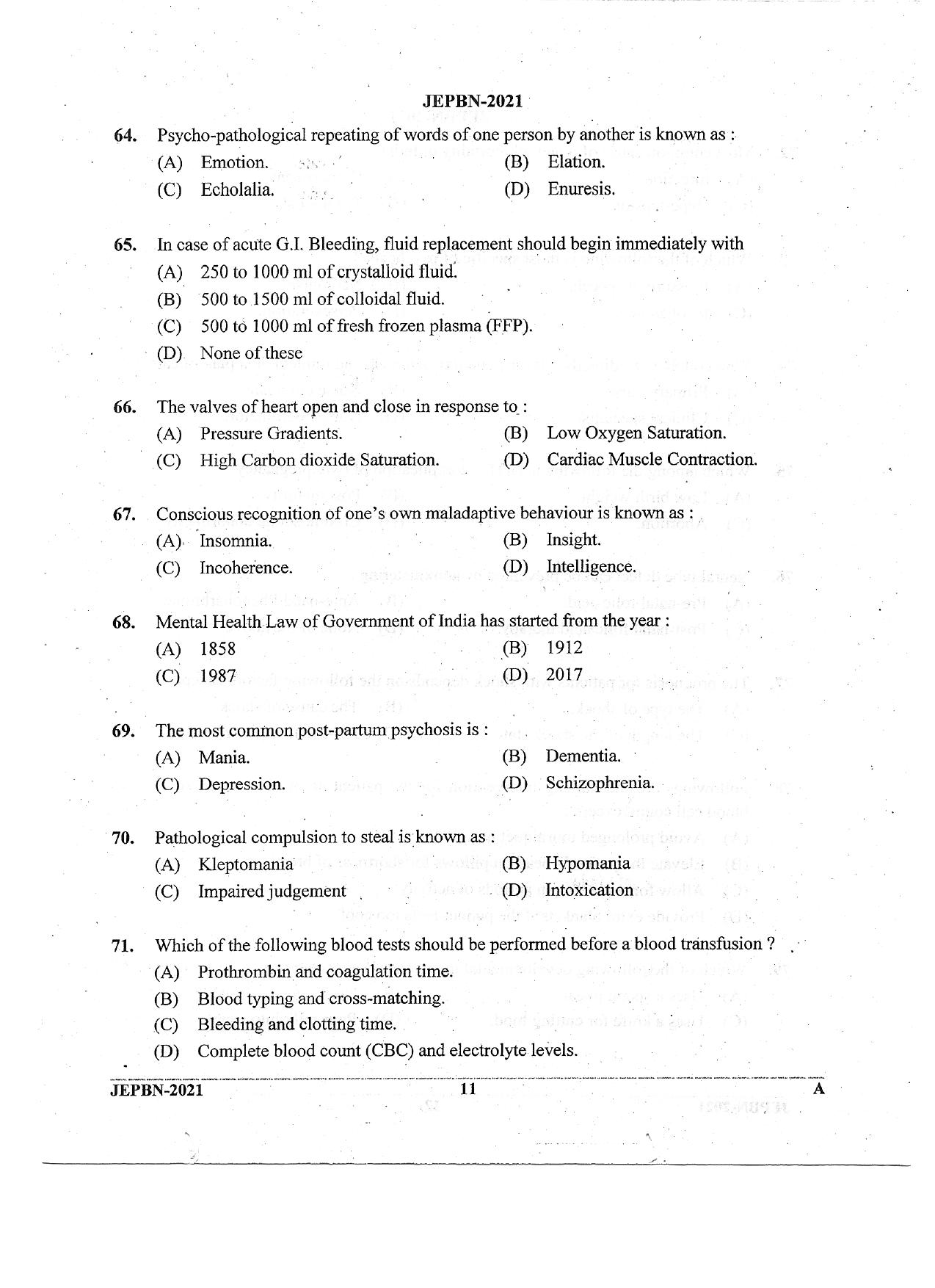 WBJEE JEPBN 2021 Question Paper - Page 11