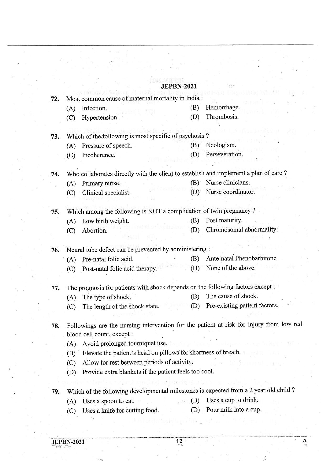 WBJEE JEPBN 2021 Question Paper - Page 12